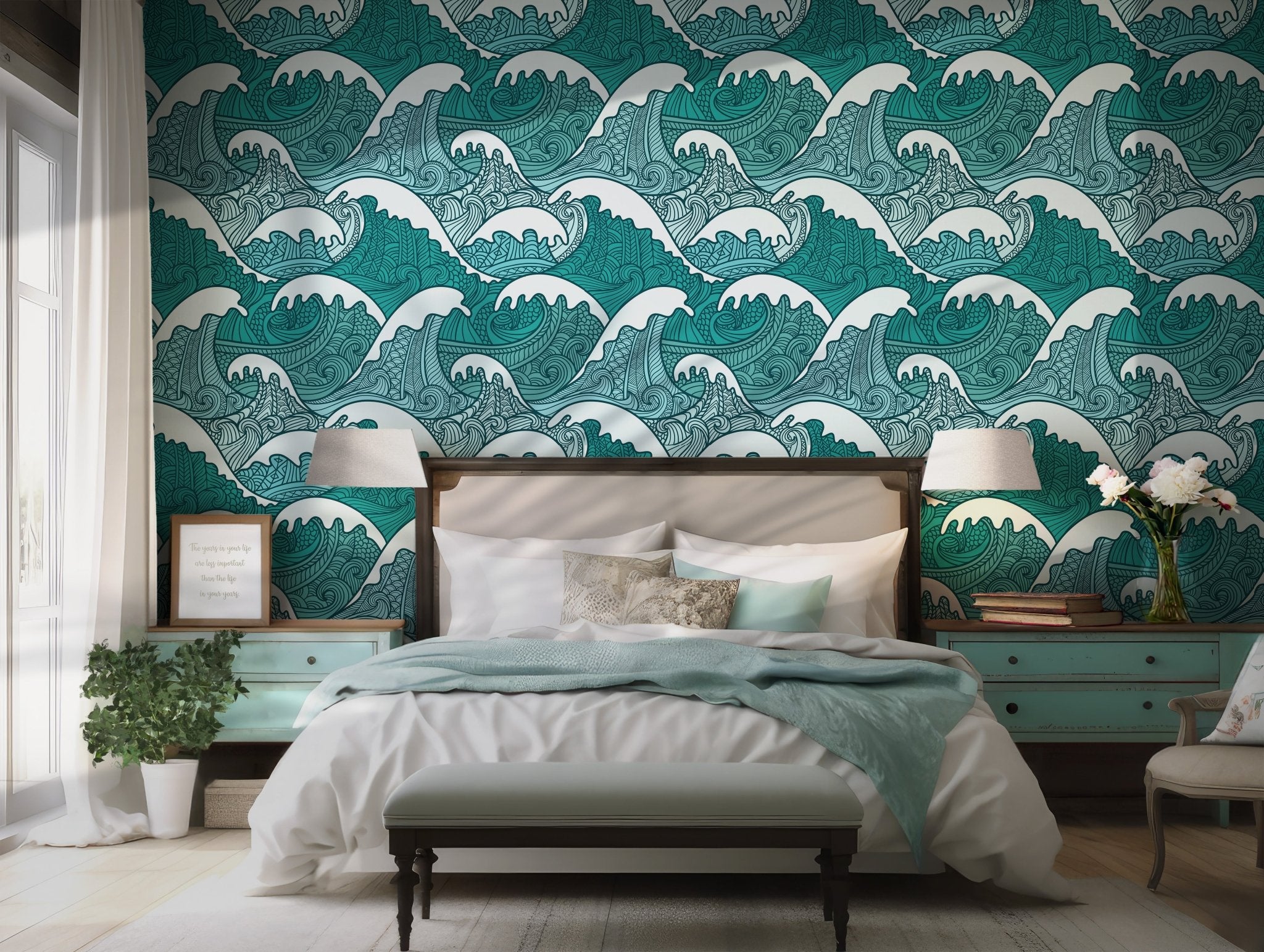 Blue Beach Ocean Wallpaper -  Self Adhesive Peel and Stick - Coastal Design Themed BV243