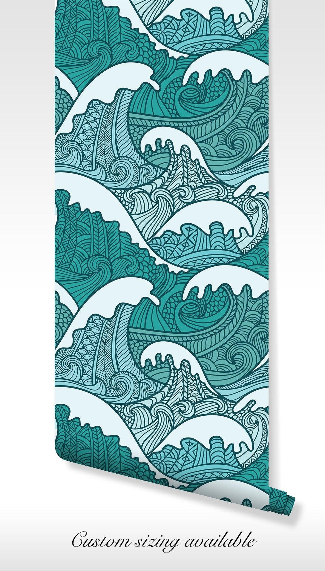 Blue Beach Ocean Wallpaper - Self Adhesive Peel and Stick - Coastal Design Themed BV243