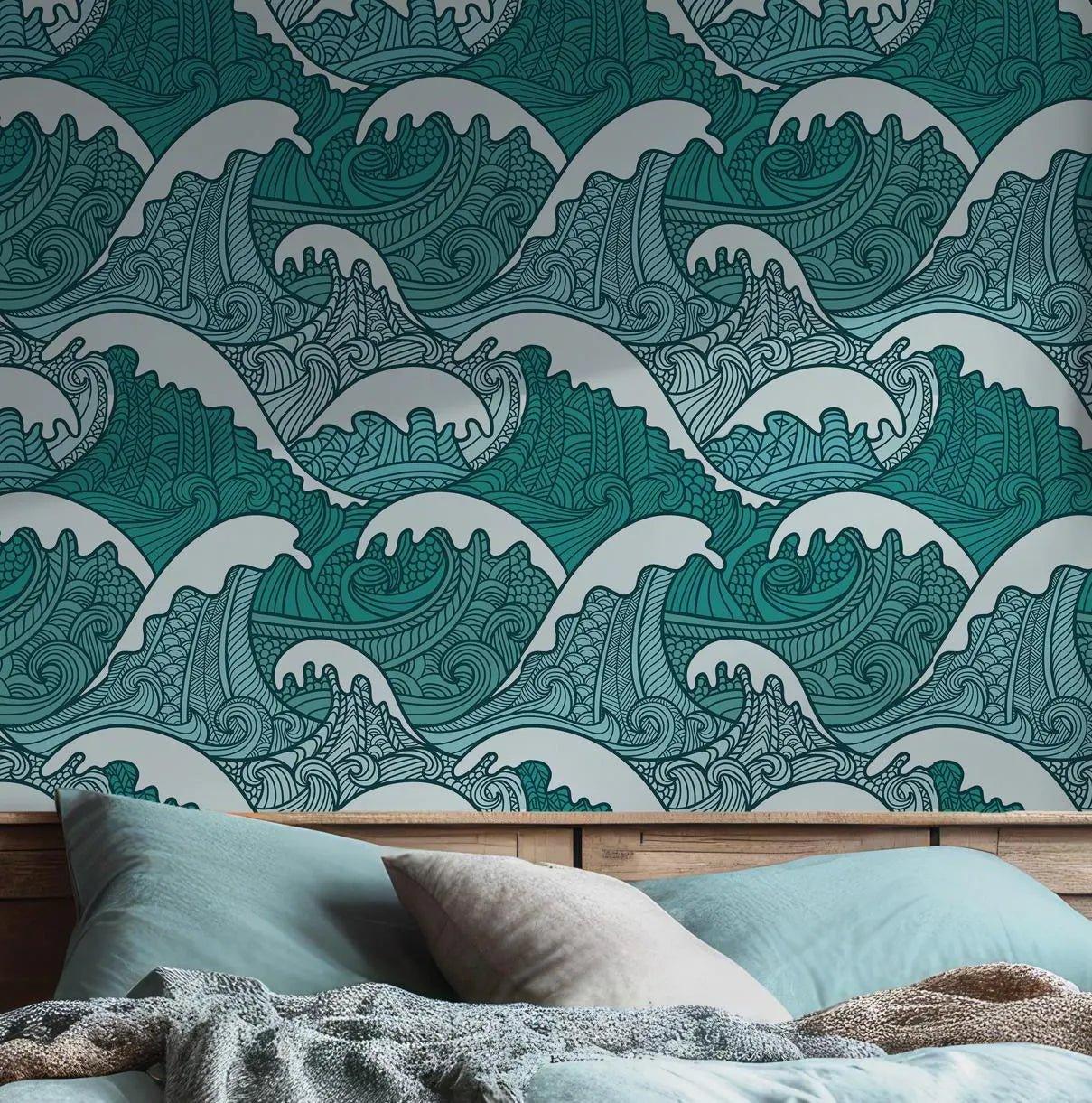 Blue Beach Ocean Wallpaper - Self Adhesive Peel and Stick - Coastal Design Themed BV243