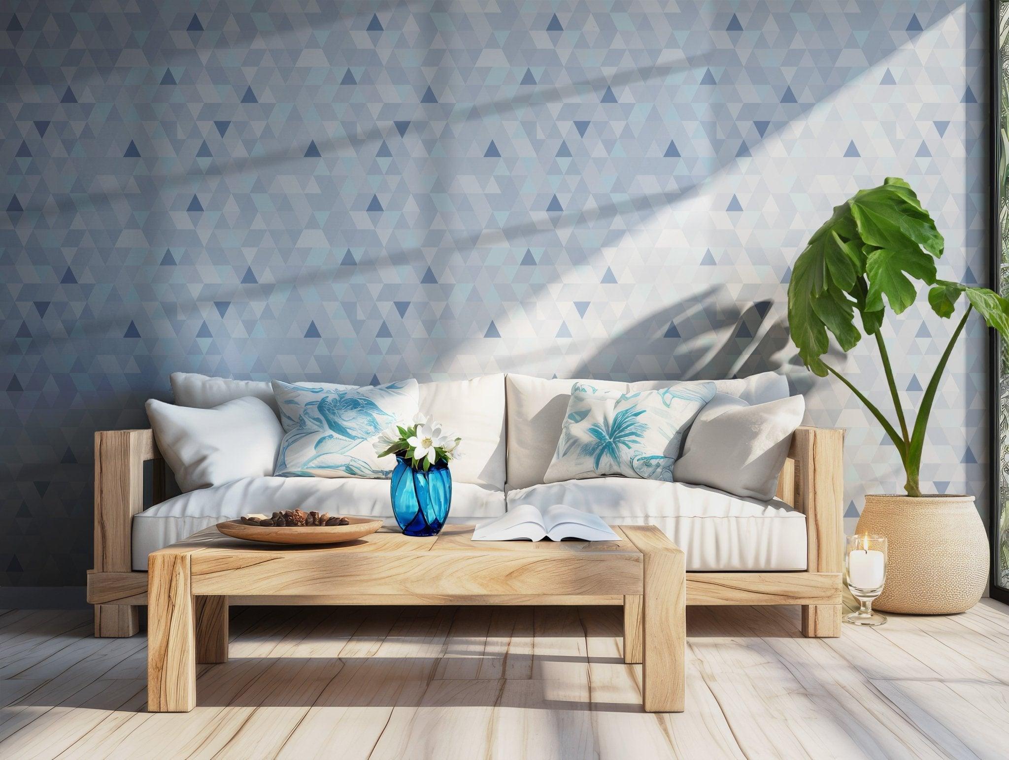 Blue White Geometric Wallpaper - Self Adhesive Peel and Stick - Modern Triangle Minimalist BV239