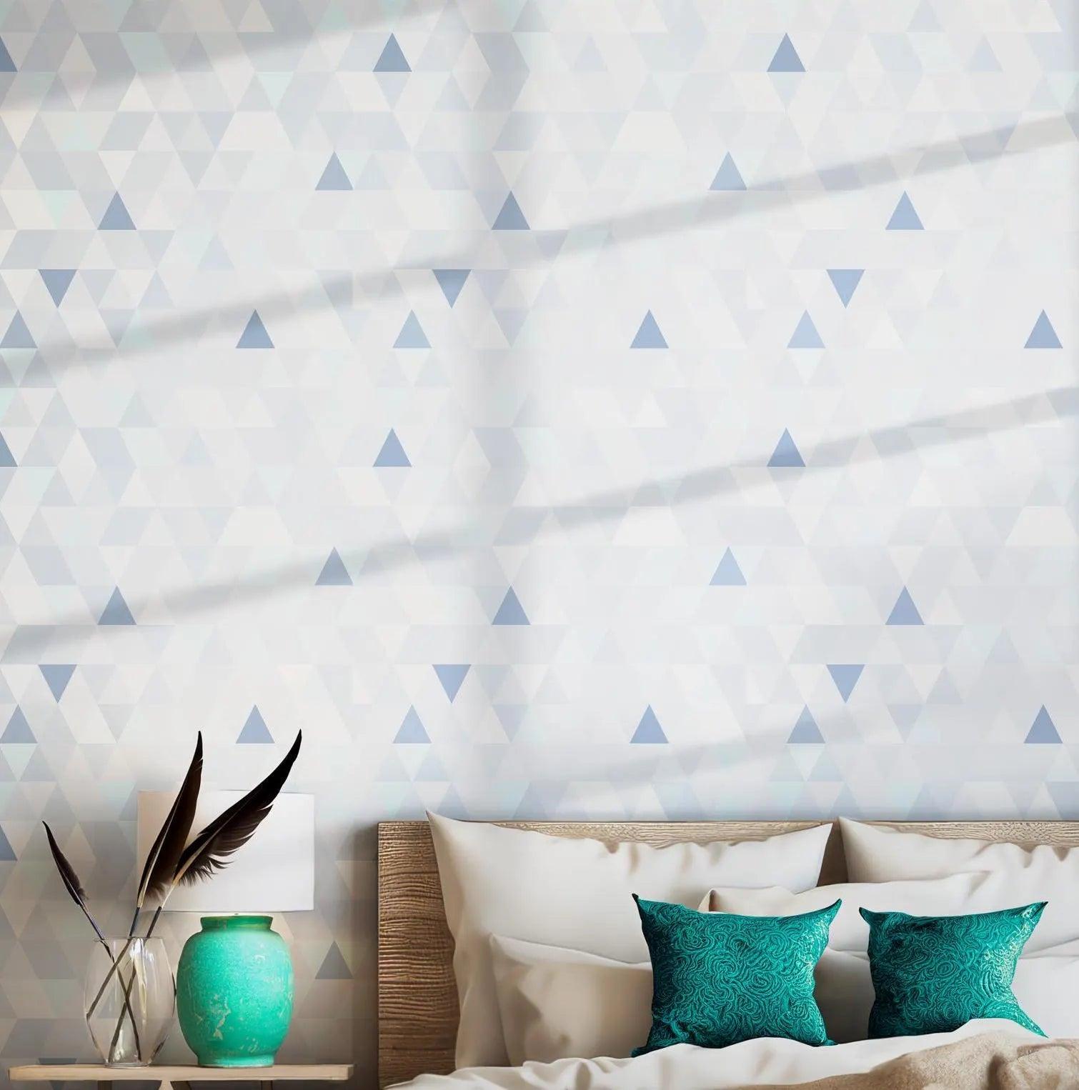 Blue White Geometric Wallpaper - Self Adhesive Peel and Stick - Modern Triangle Minimalist BV239