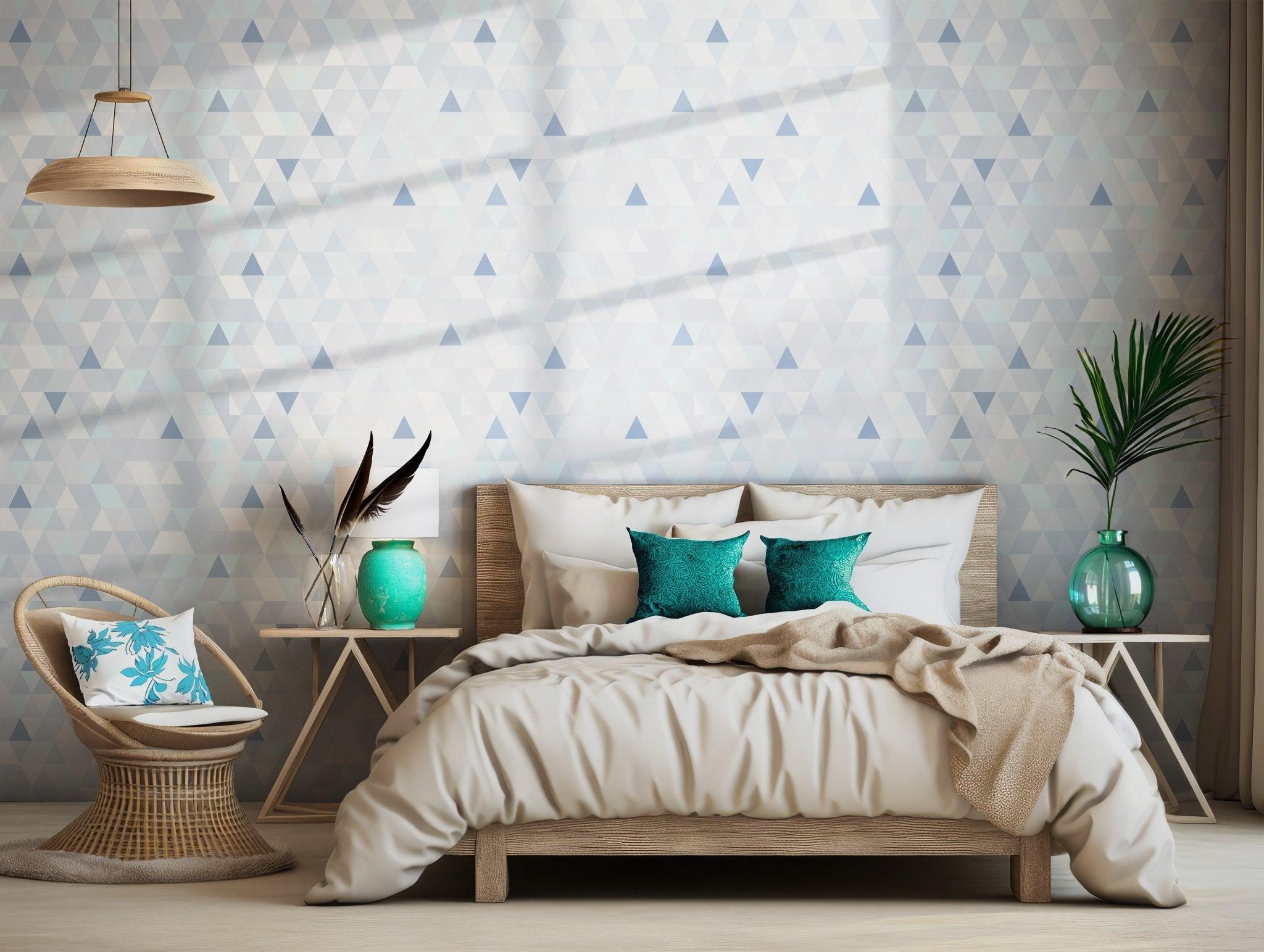 Blue White Geometric Wallpaper - Self Adhesive Peel and Stick - Modern Triangle Minimalist BV239