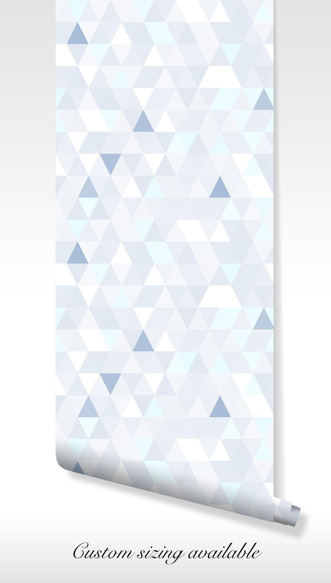Blue White Geometric Wallpaper - Self Adhesive Peel and Stick - Modern Triangle Minimalist BV239