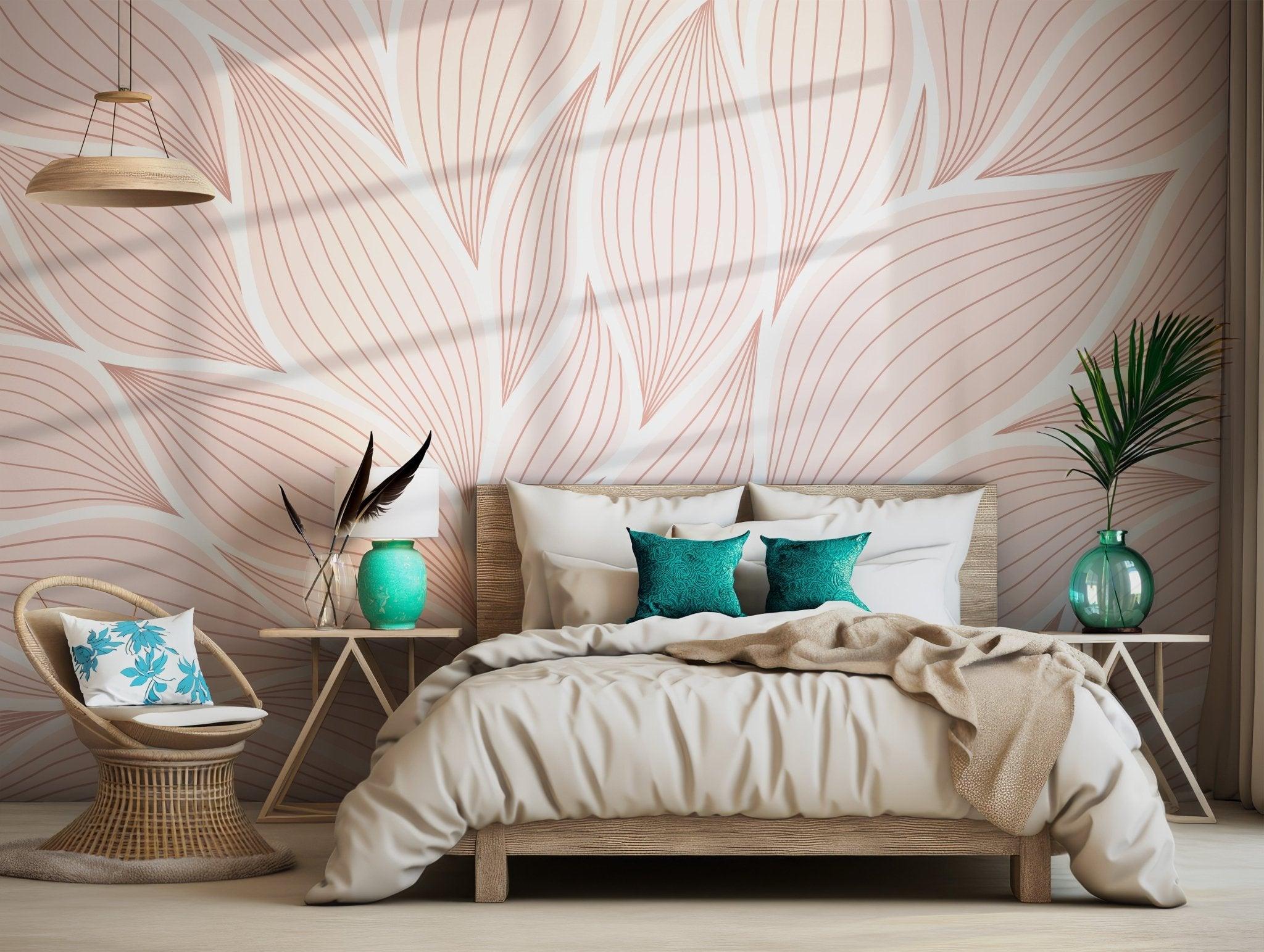 Blush Pink Boho Wallpaper - Self Adhesive Wall Mural - Soft Oversized Line Art Neutral Tones Botanical BV287