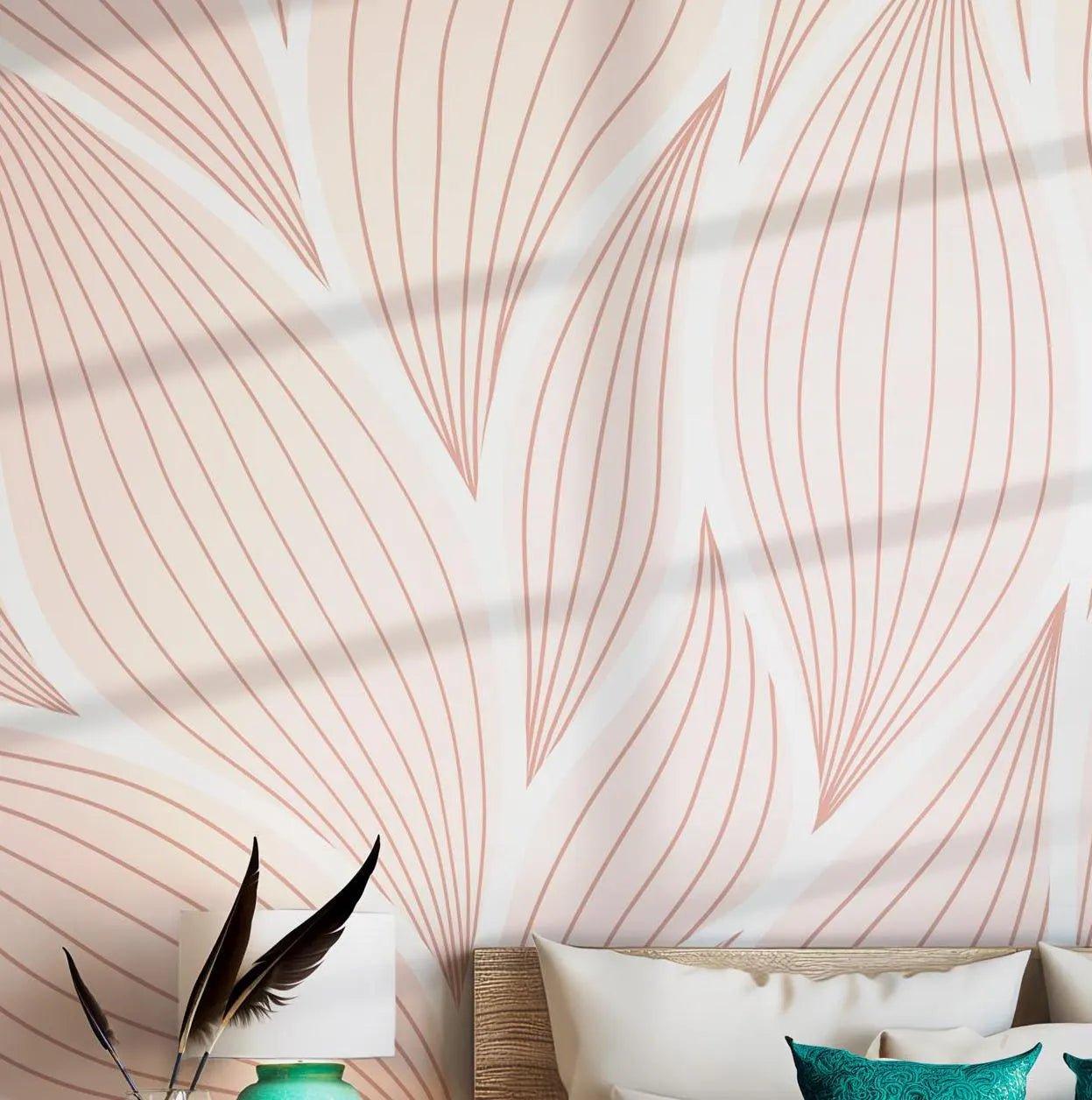 Blush Pink Boho Wallpaper - Self Adhesive Wall Mural - Soft Oversized Line Art Neutral Tones Botanical BV287