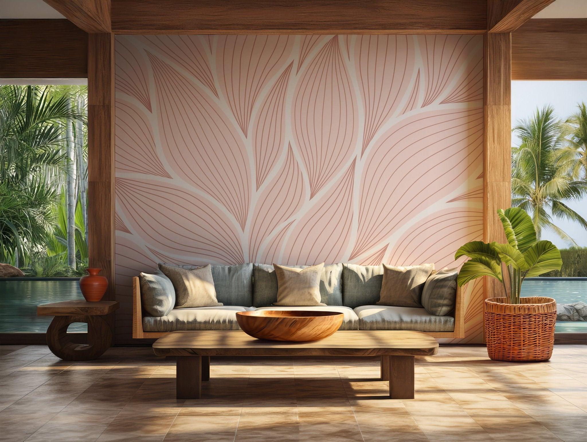 Blush Pink Boho Wallpaper - Self Adhesive Wall Mural - Soft Oversized Line Art Neutral Tones Botanical BV287