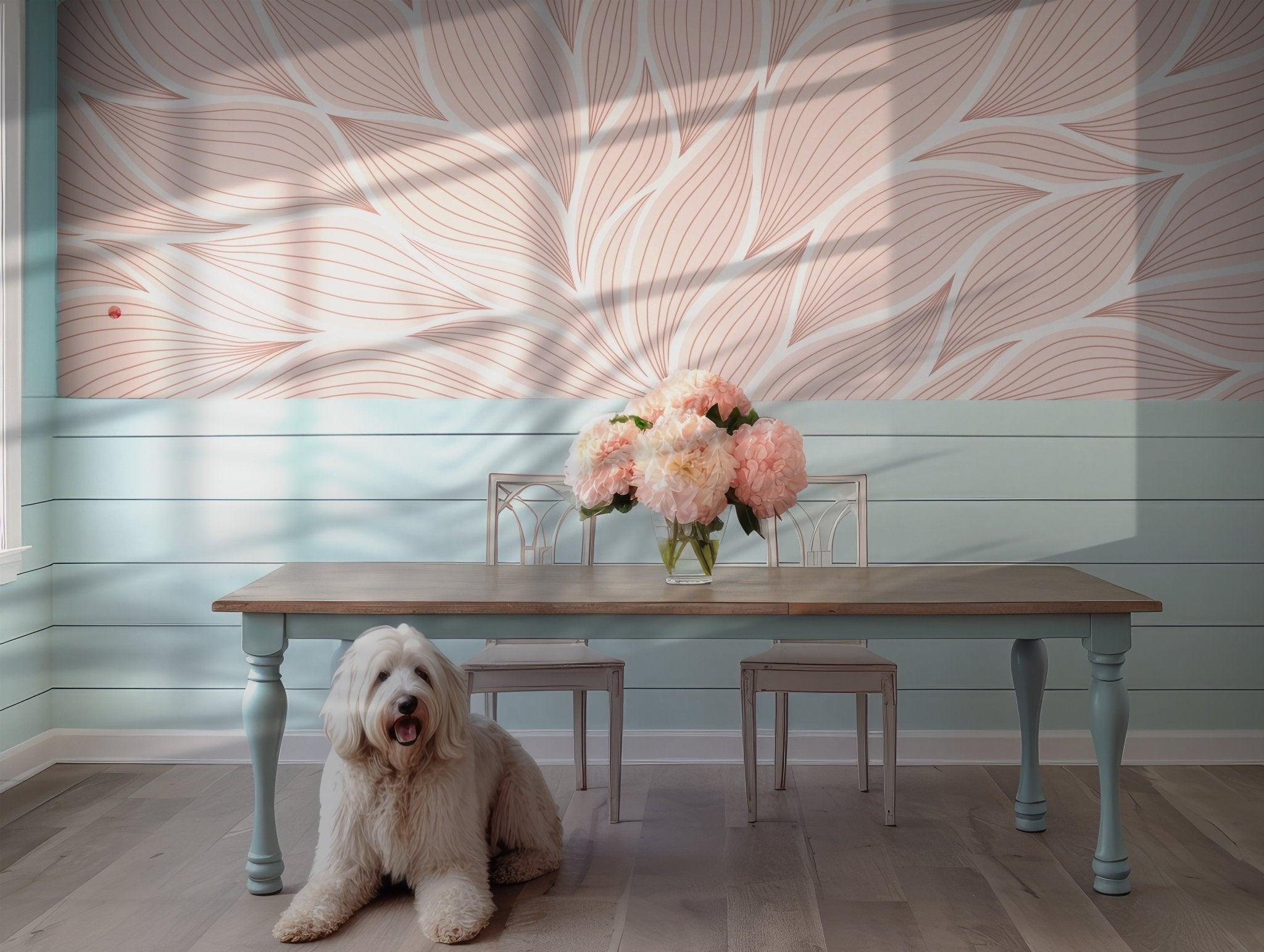 Blush Pink Boho Wallpaper - Self Adhesive Wall Mural - Soft Oversized Line Art Neutral Tones Botanical BV287