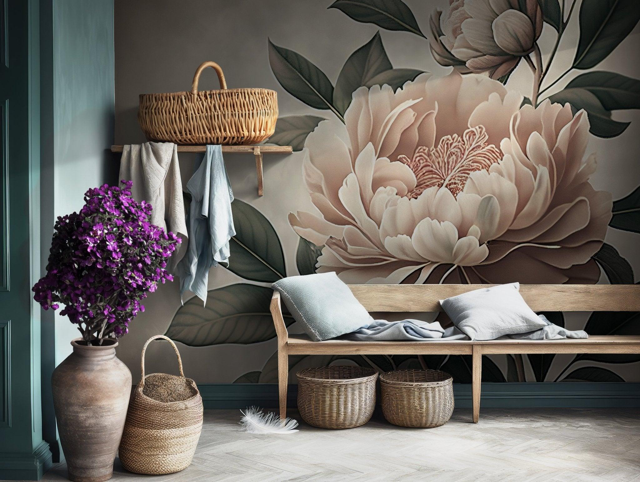 Watercolor Pink Peony Wallpaper Mural - Boho Floral Decal – BuenaVista ...