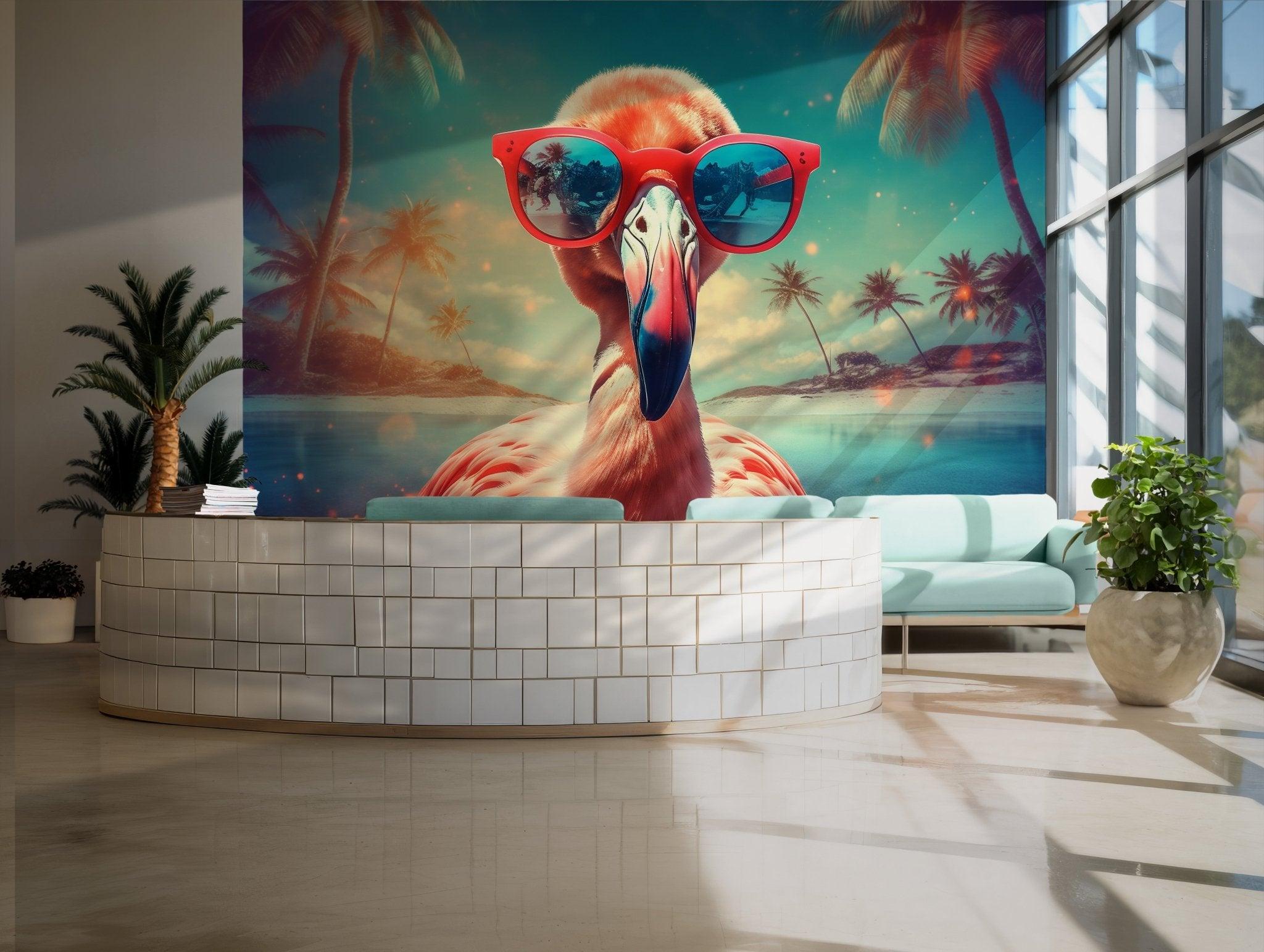 Bright Pink Flamingo Wallpaper - Painting Wall Mural Decor - Miami Tropical Beach Home Decor BV143