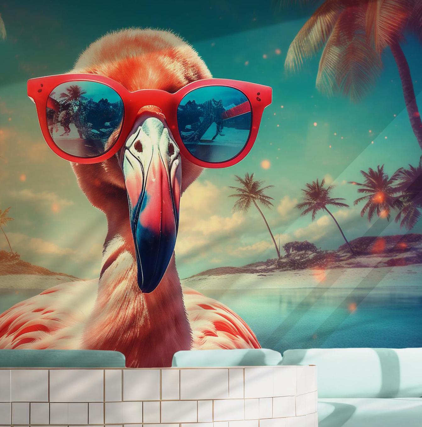 Bright Pink Flamingo Wallpaper - Painting Wall Mural Decor - Miami Tropical Beach Home Decor BV143