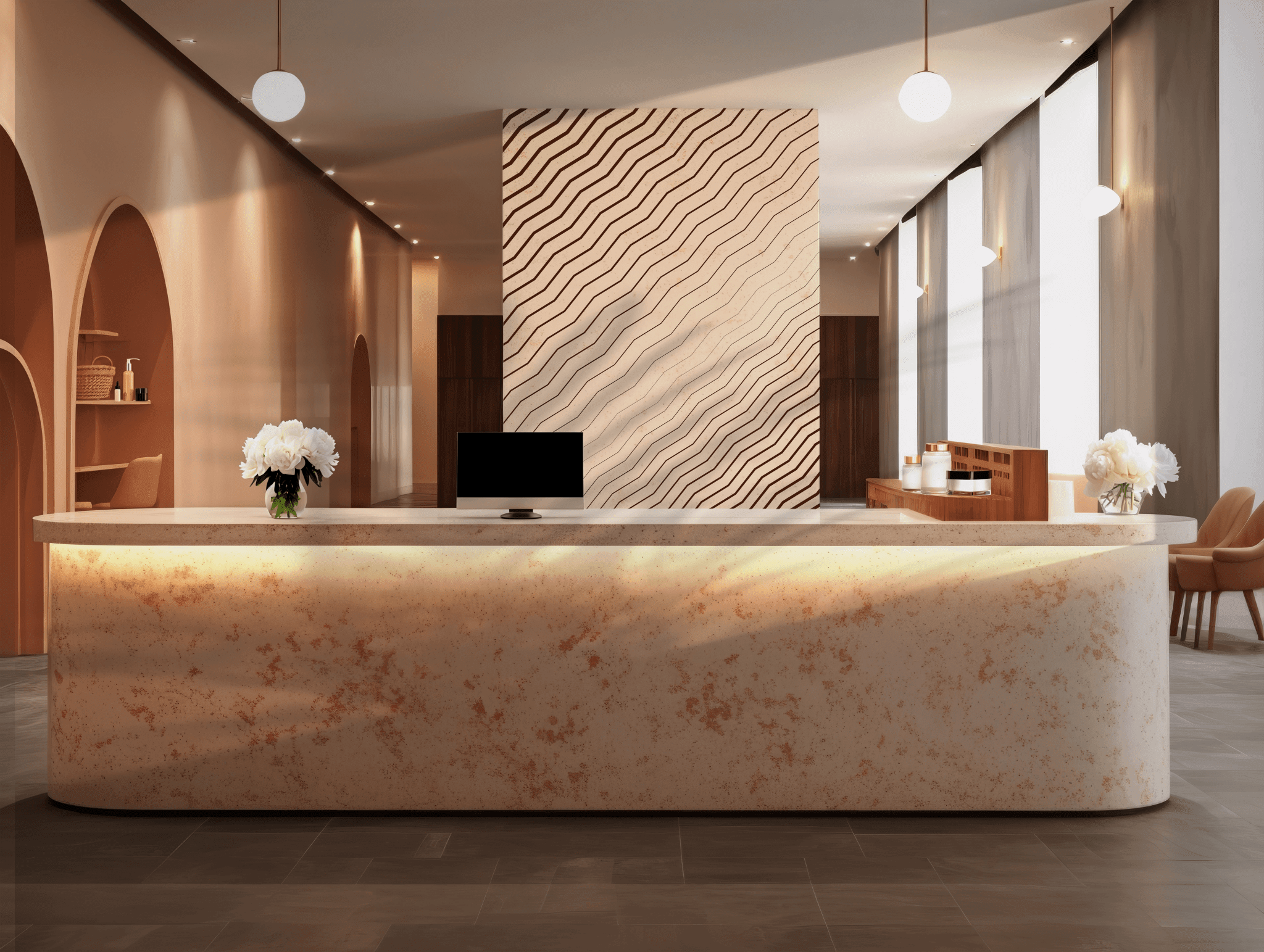 Brown and Beige Wavy Wall Mural - Peel and Stick Temporary Wallpaper - Line Geometric Flow Contemporary BV348