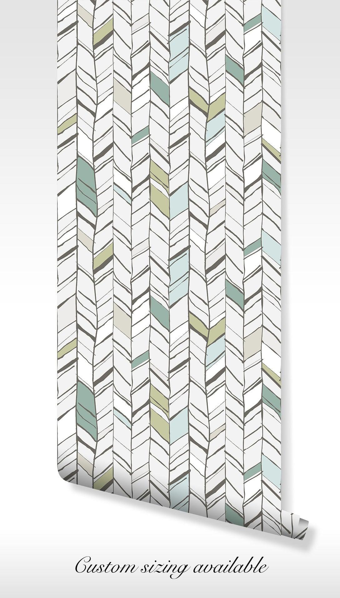 Chevron Pastel Wallpaper - Peel and Stick - Earthy Colors Herringbone Modern Abstract BV252