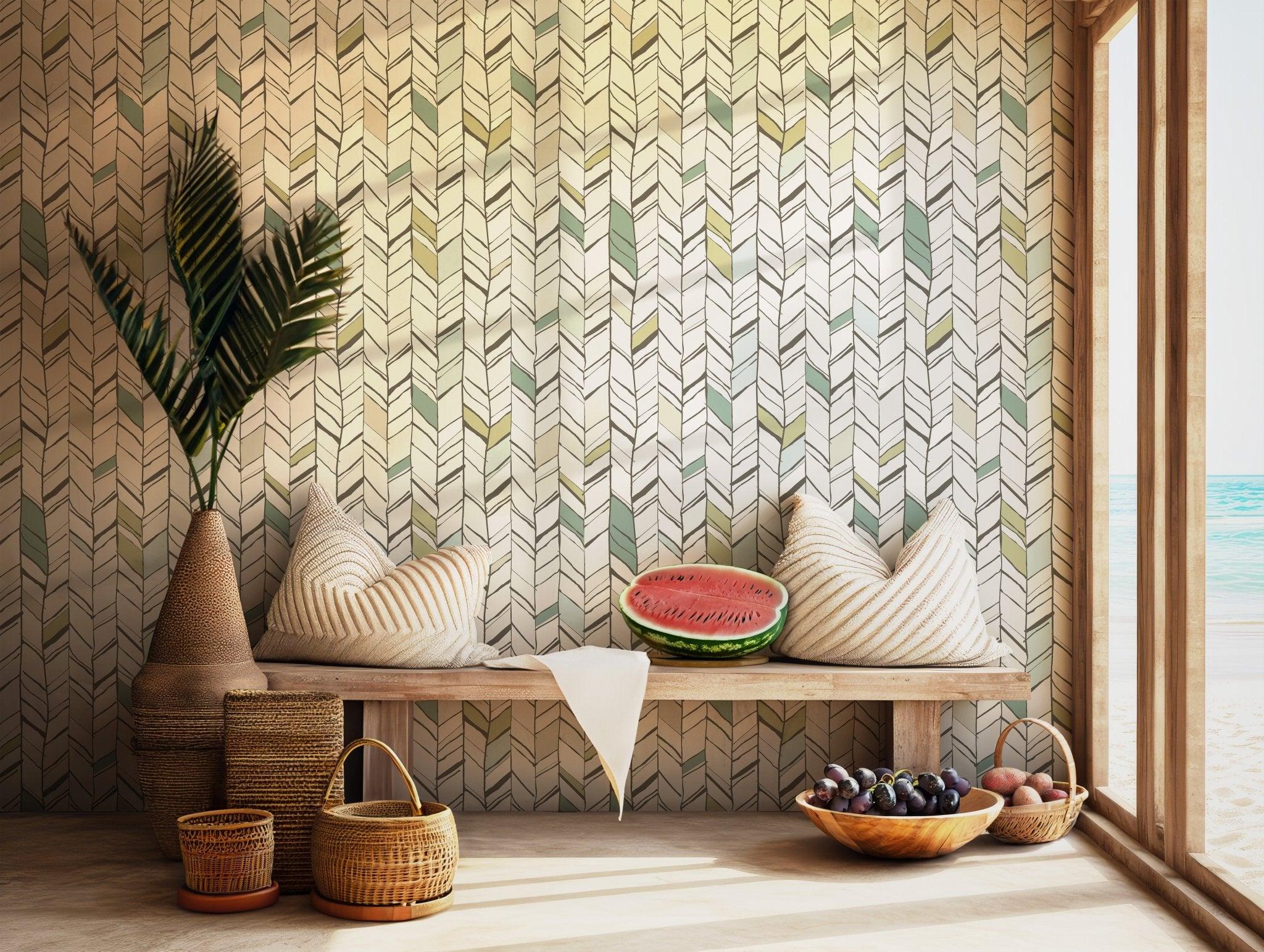 Chevron Pastel Wallpaper - Peel and Stick - Earthy Colors Herringbone Modern Abstract BV252