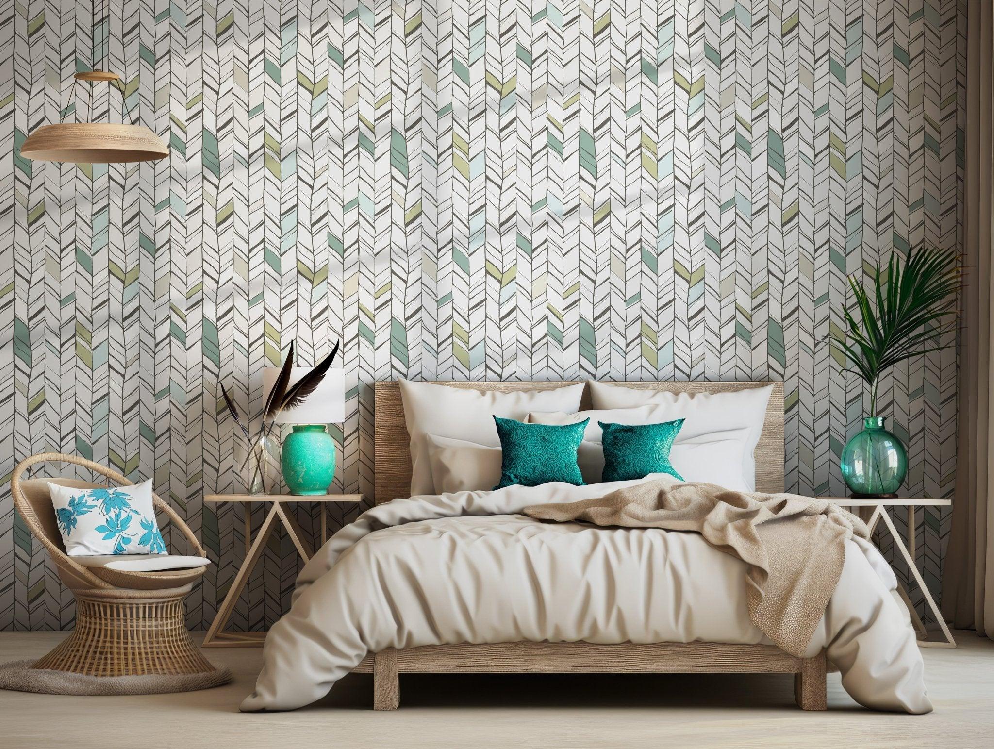 Chevron Pastel Wallpaper - Peel and Stick - Earthy Colors Herringbone Modern Abstract BV252