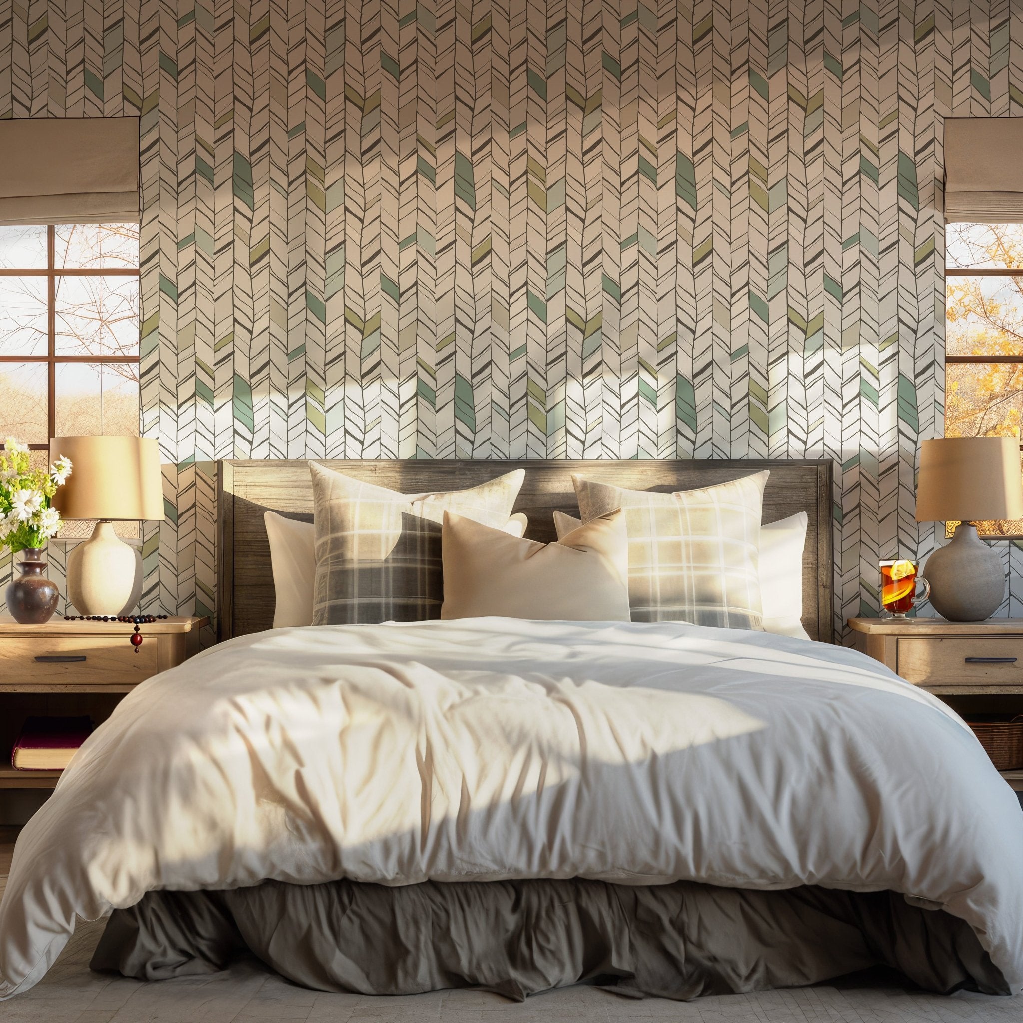 Chevron Pastel Wallpaper - Peel and Stick - Earthy Colors Herringbone Modern Abstract BV252