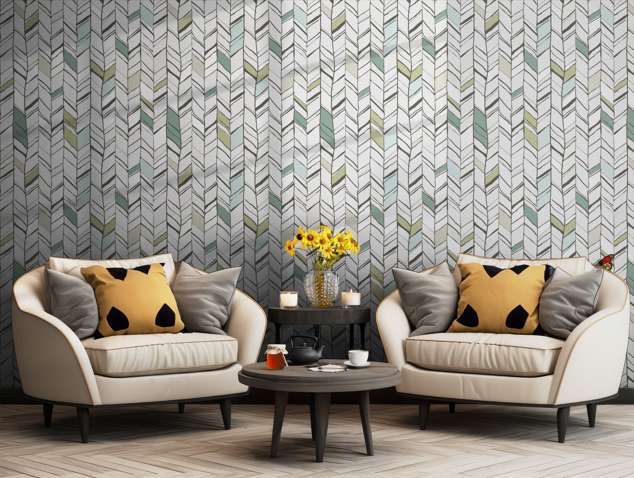 Chevron Pastel Wallpaper - Peel and Stick - Earthy Colors Herringbone Modern Abstract BV252