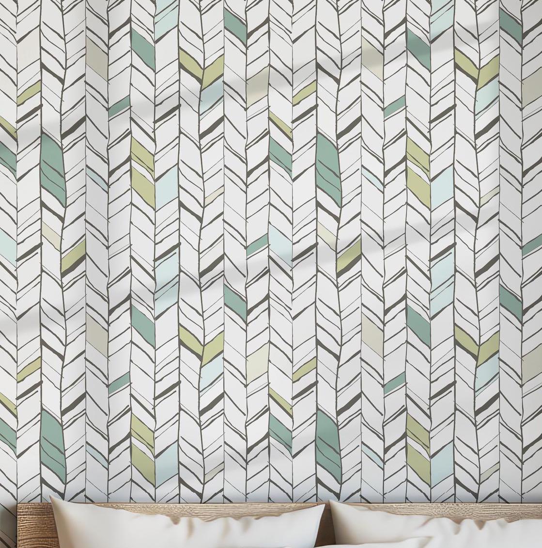 Chevron Pastel Wallpaper - Peel and Stick - Earthy Colors Herringbone Modern Abstract BV252