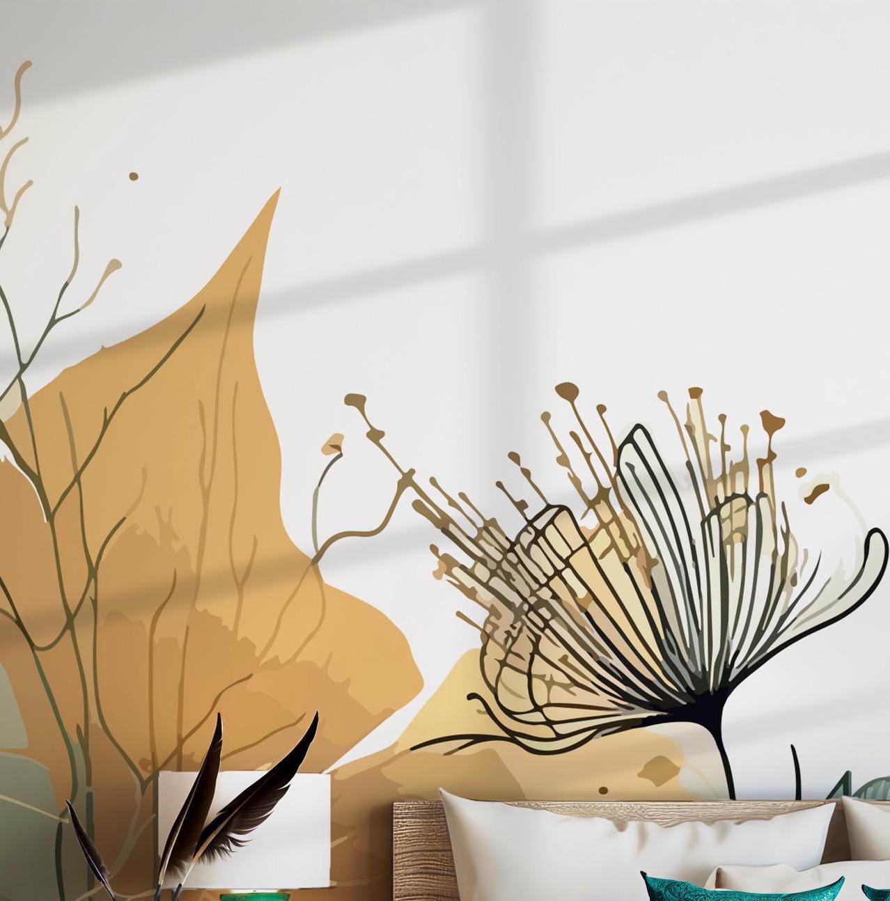 Colorful Botanical Wallpaper - Watercolor Vintage Floral Leaf Wall Mural - Peel and Stick BV188 BV188