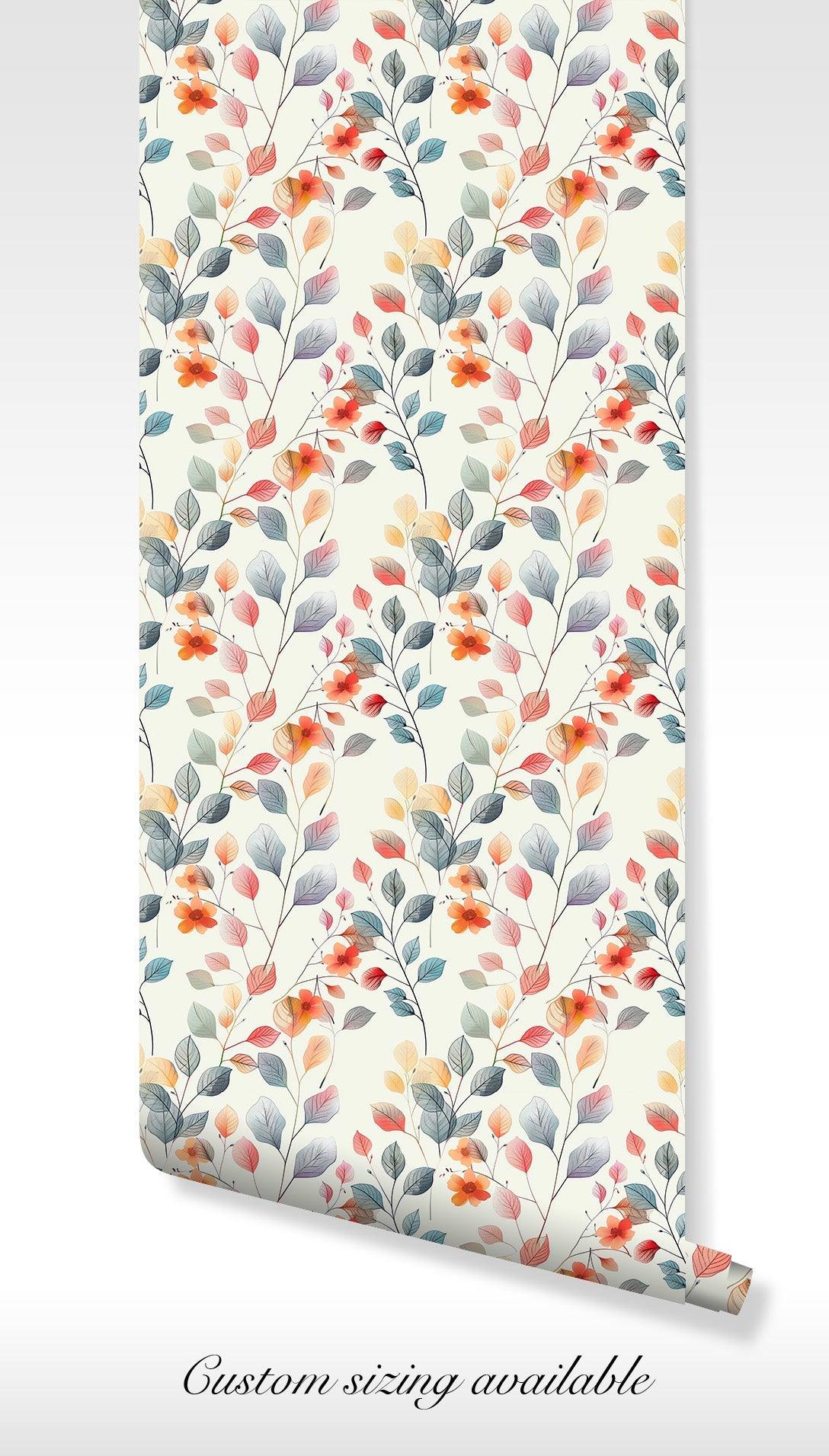 Colorful Floral Leaves Peel and Stick Wallpaper - Vibrant Modern Self Adhesive BV128