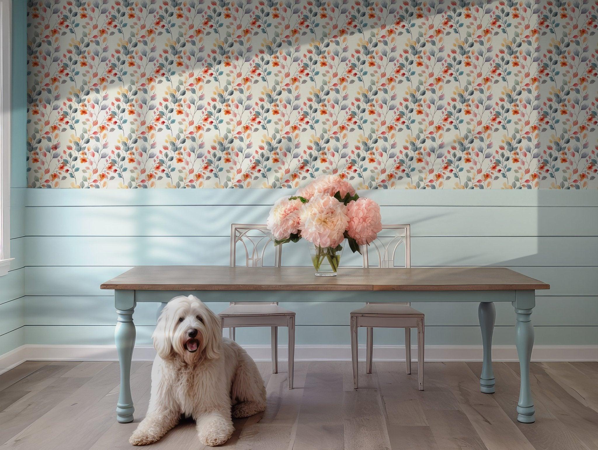 Colorful Floral Leaves Peel and Stick Wallpaper - Vibrant Modern Self Adhesive BV128
