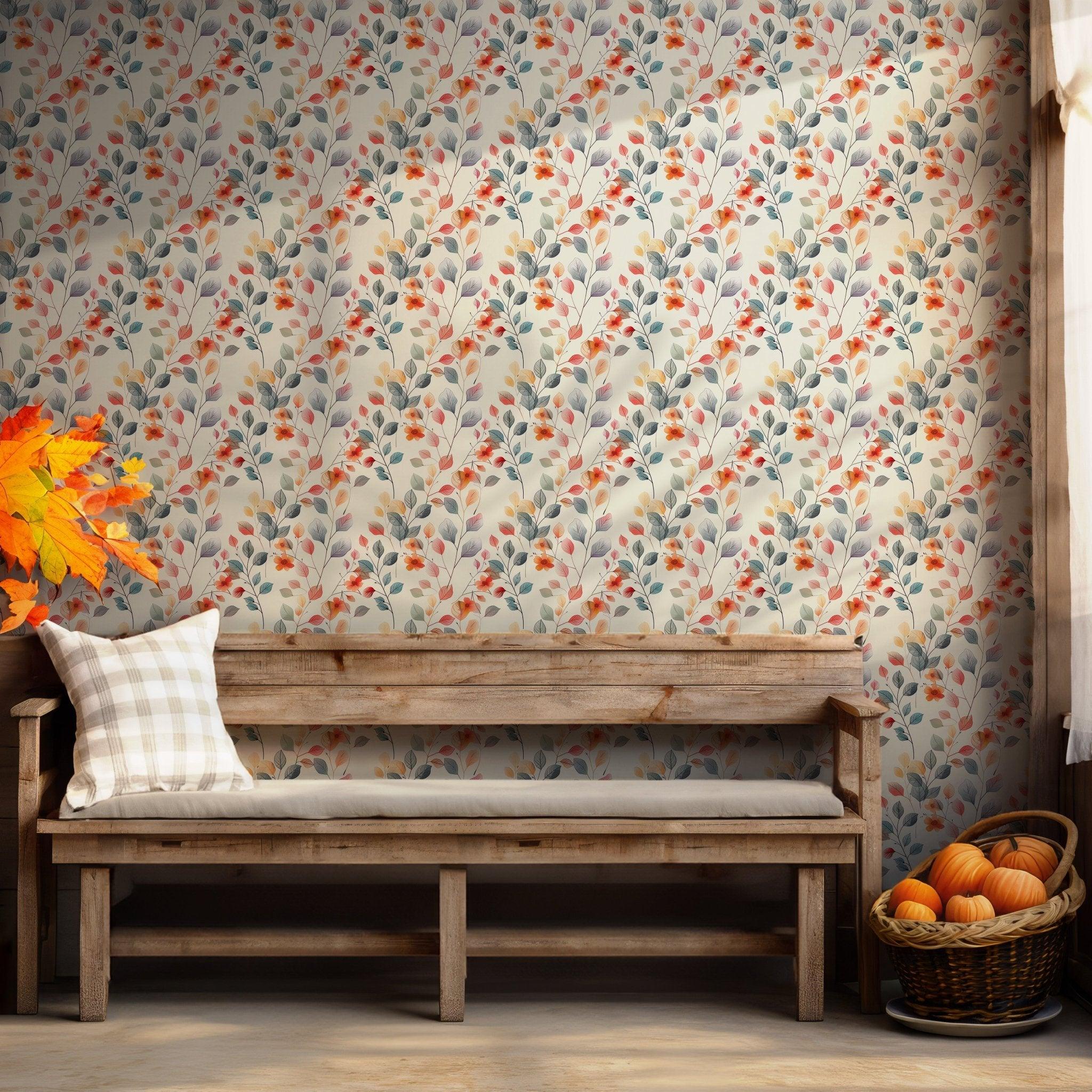 Colorful Floral Leaves Peel and Stick Wallpaper - Vibrant Modern Self Adhesive BV128