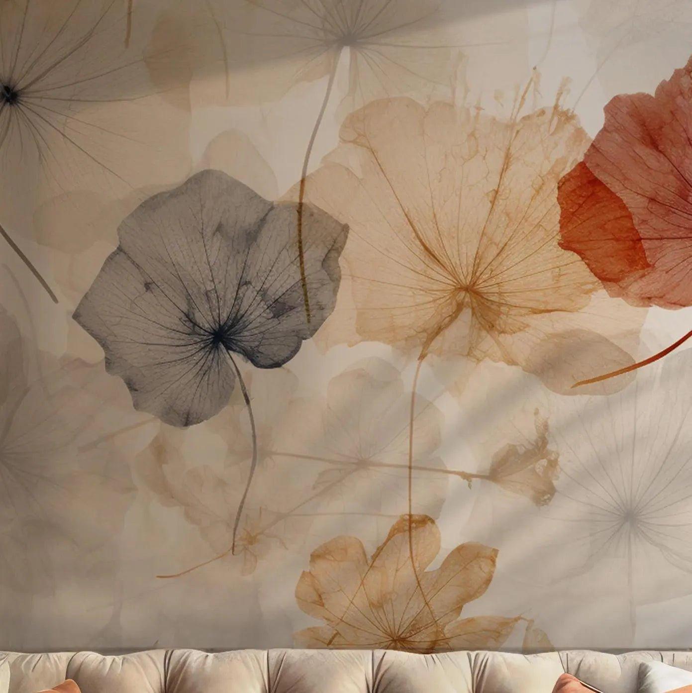 Colorful Floral Watercolor Ginkgo Wall Mural - Modern Wallpaper Peel and Stick Design BV166
