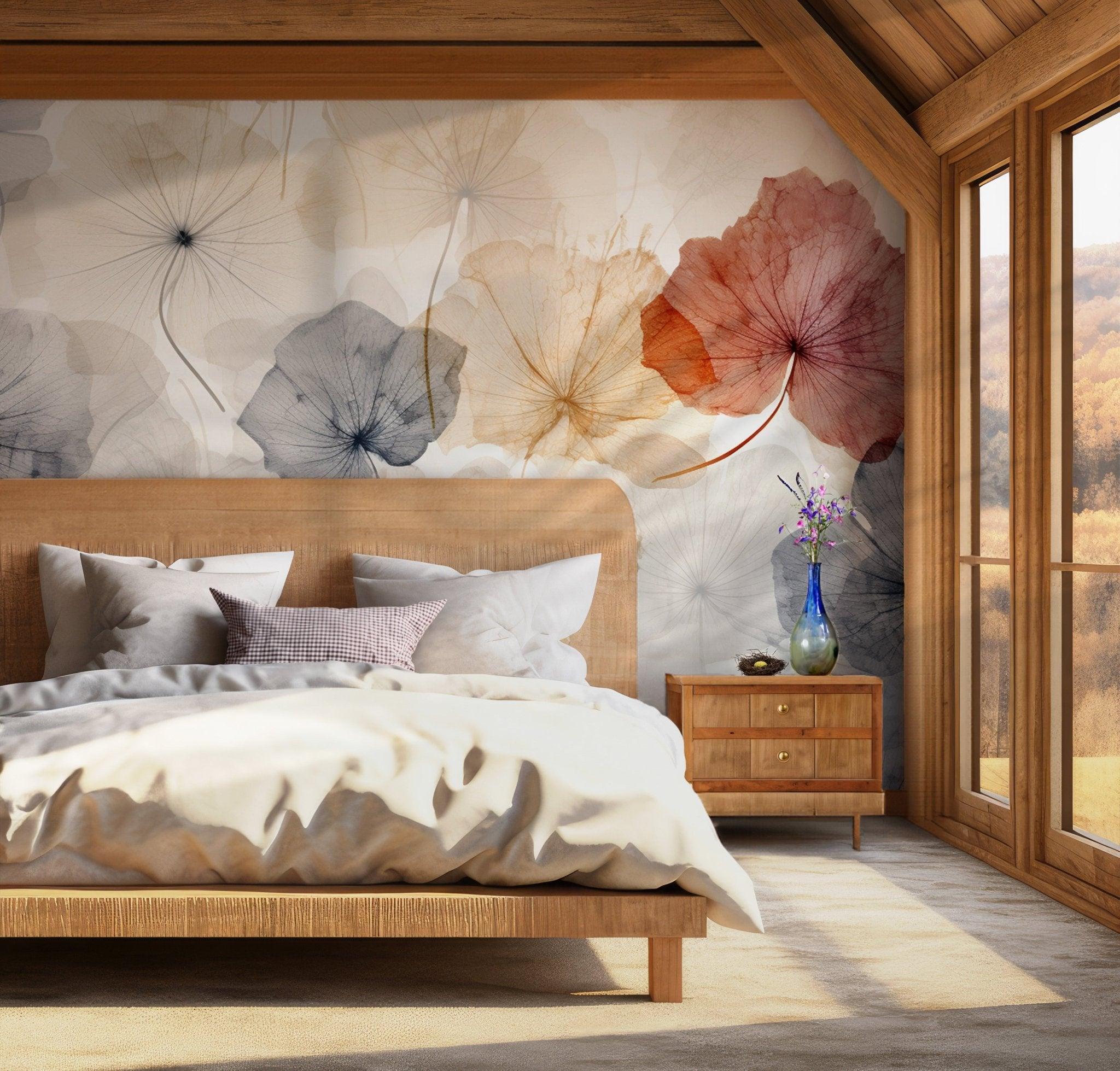 Colorful Floral Watercolor Ginkgo Wall Mural - Modern Wallpaper Peel and Stick Design BV166