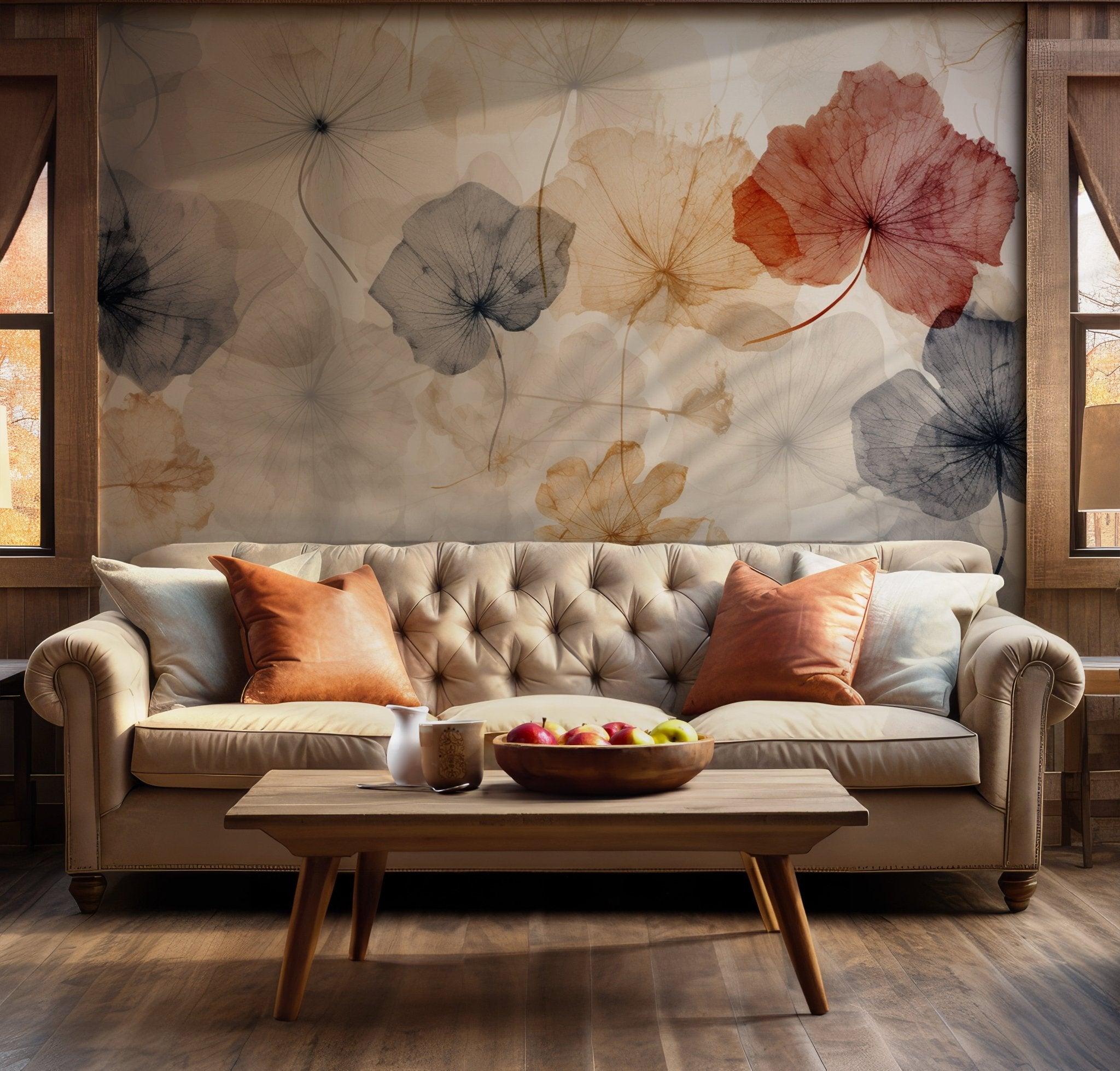 Colorful Floral Watercolor Ginkgo Wall Mural - Modern Wallpaper Peel and Stick Design BV166