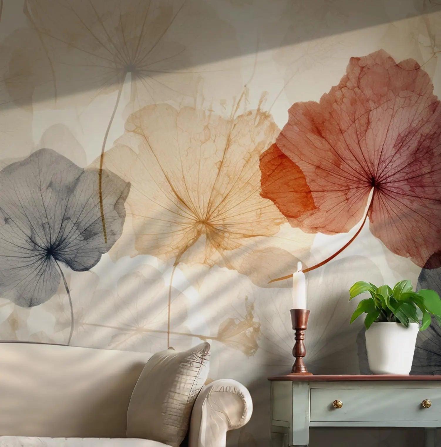 Colorful Floral Watercolor Ginkgo Wall Mural - Modern Wallpaper Peel and Stick Design BV166