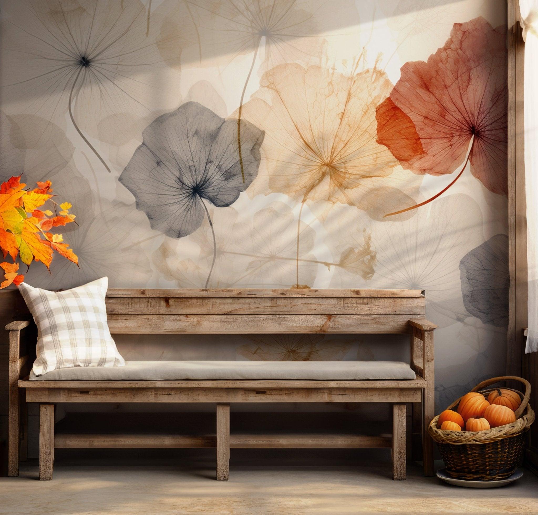 Colorful Floral Watercolor Ginkgo Wall Mural - Modern Wallpaper Peel and Stick Design BV166