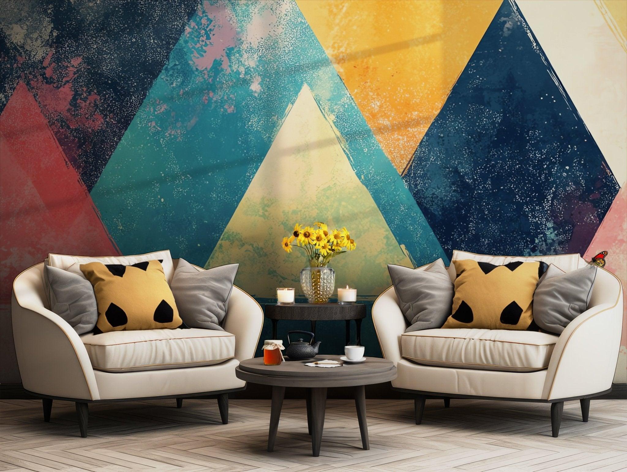 Colorful Magnetic Wallpaper Art - Self Adhesive Peel and Stick Wall Mural - Modern Triangles Geometric Relax BV213