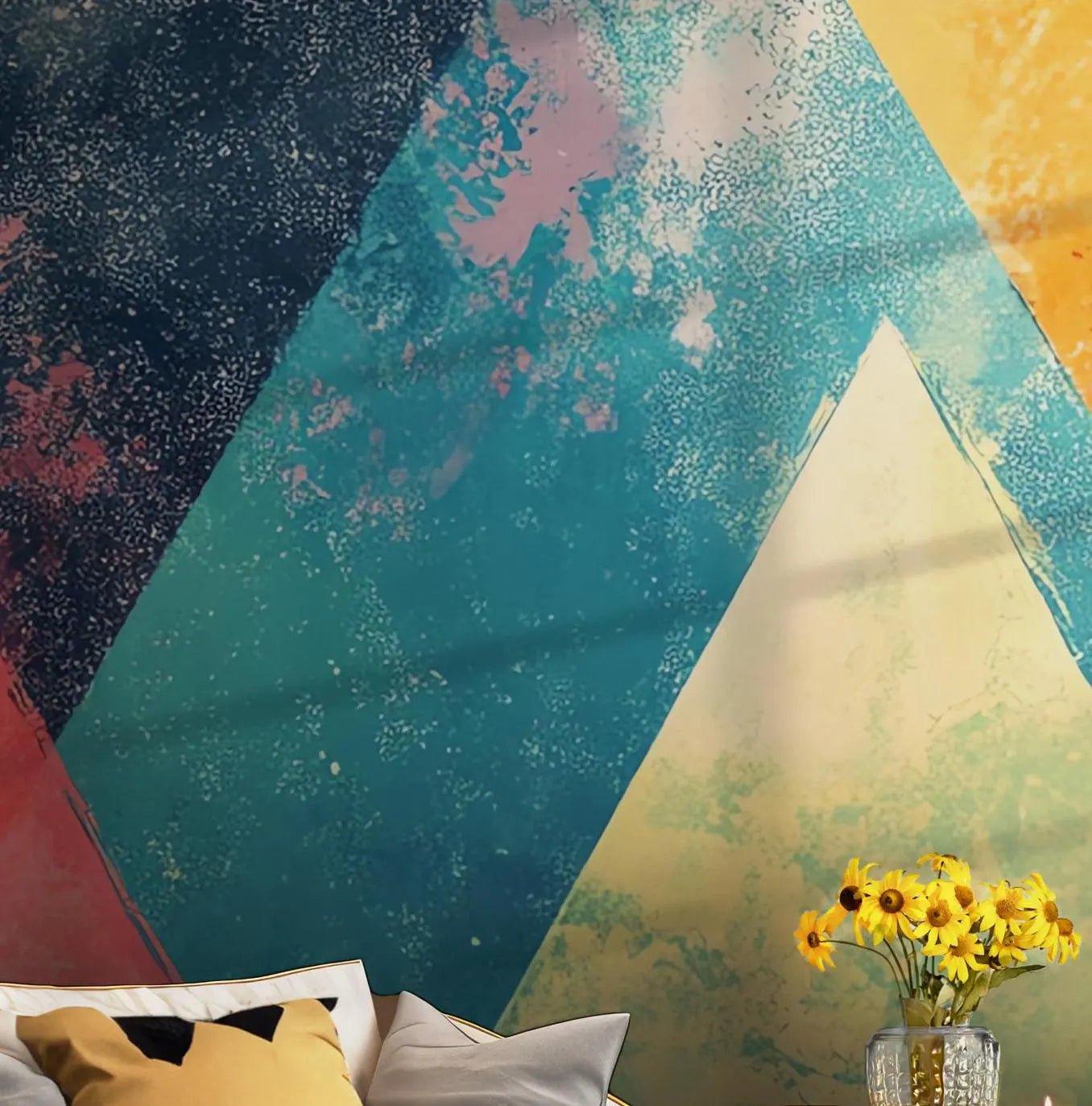 Colorful Magnetic Wallpaper Art - Self Adhesive Peel and Stick Wall Mural - Modern Triangles Geometric Relax BV213