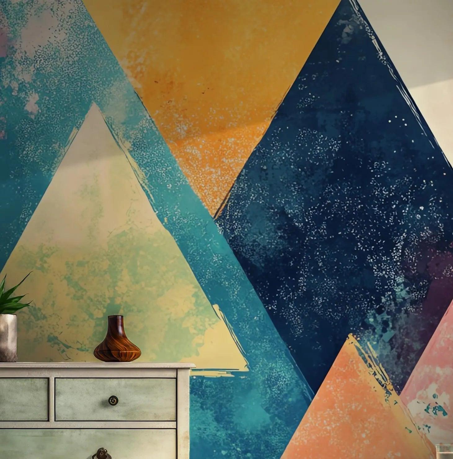 Colorful Magnetic Wallpaper Art - Self Adhesive Peel and Stick Wall Mural - Modern Triangles Geometric Relax BV213