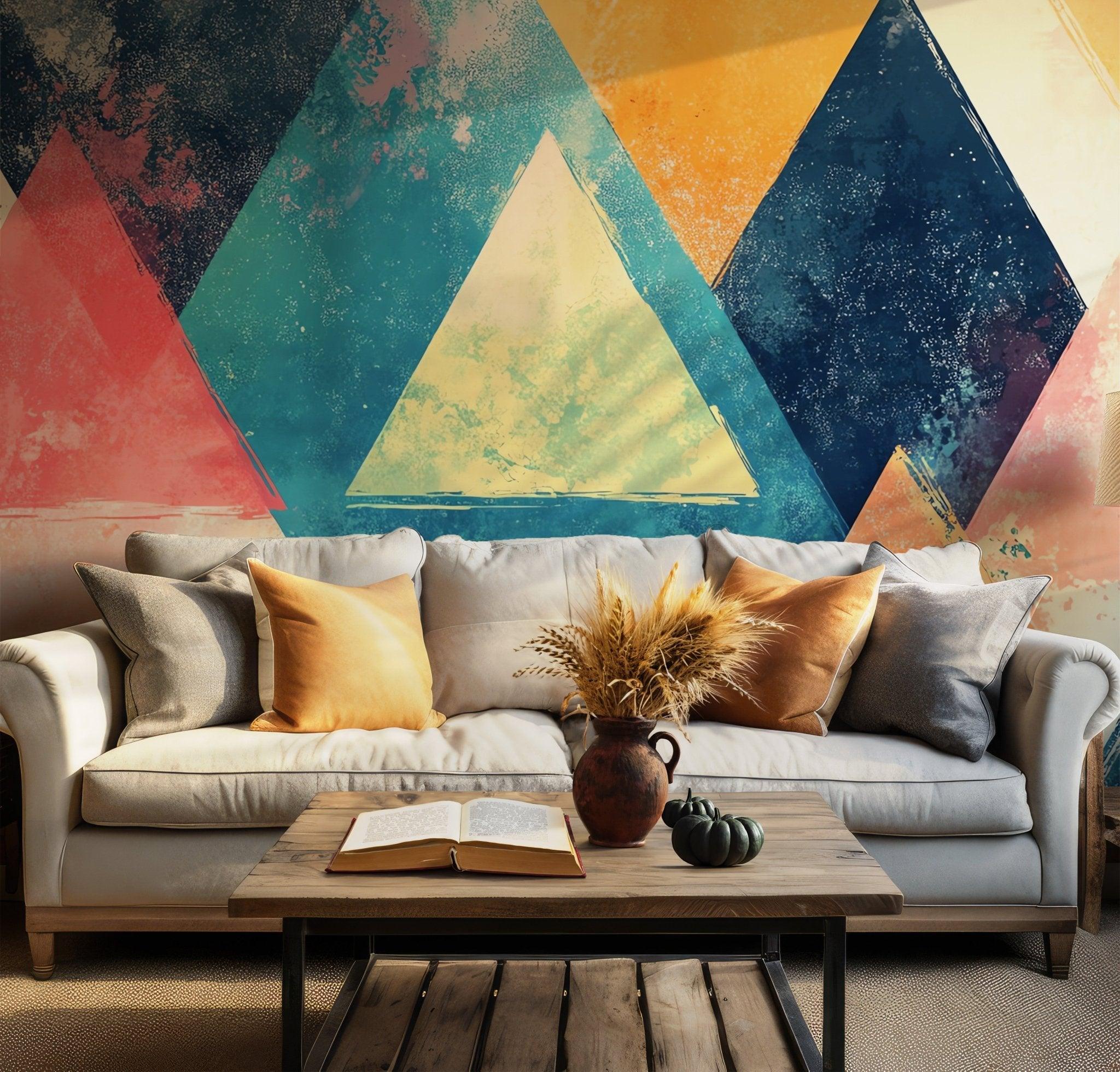 Colorful Magnetic Wallpaper Art - Self Adhesive Peel and Stick Wall Mural - Modern Triangles Geometric Relax BV213