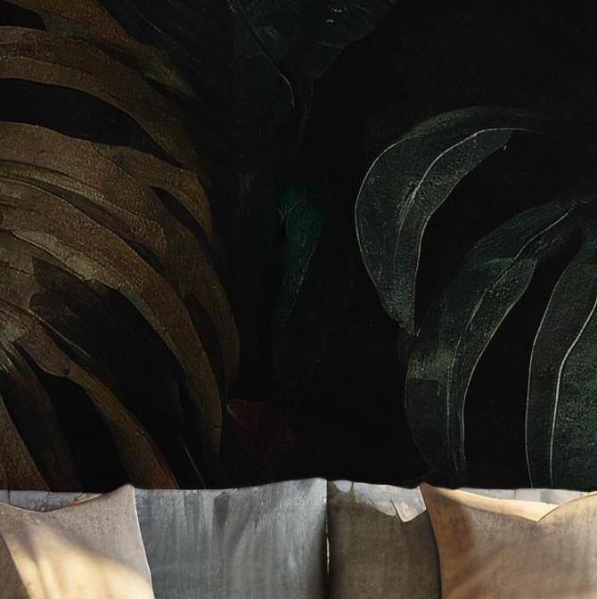 Green Palm Leaves Wallpaper - Removable Wall Mural - Peel and Stick - Rainforest Tropical Leaves Lush Jungle BV101