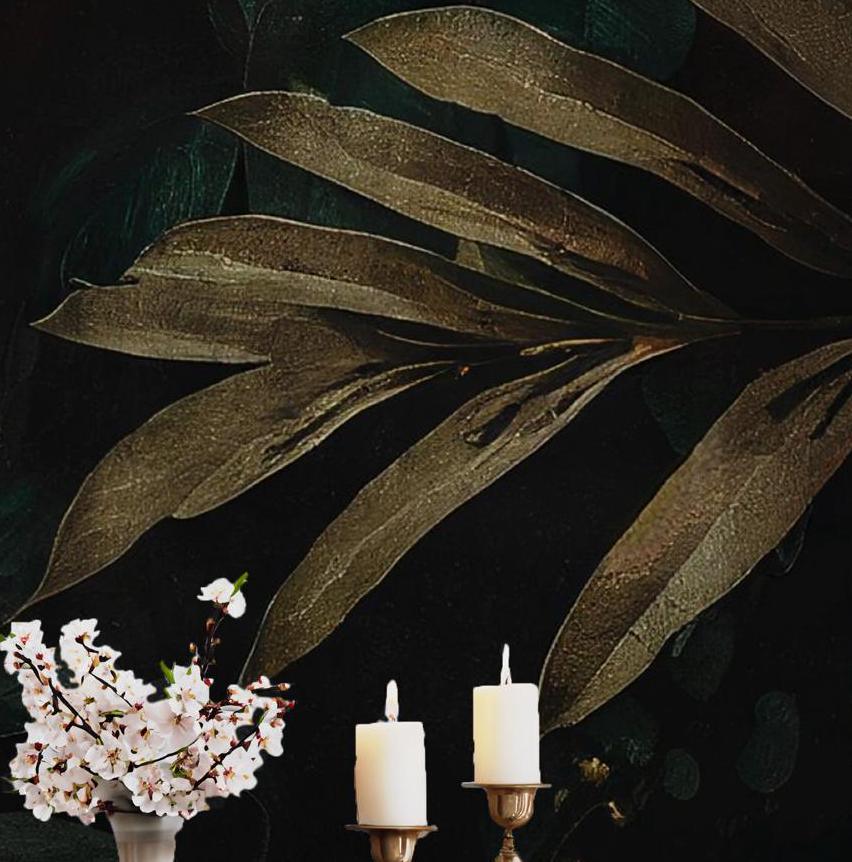 Green Palm Leaves Wallpaper - Removable Wall Mural - Peel and Stick - Rainforest Tropical Leaves Lush Jungle BV101