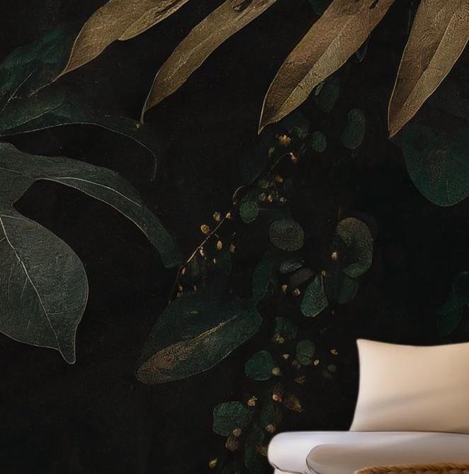 Green Palm Leaves Wallpaper - Removable Wall Mural - Peel and Stick - Rainforest Tropical Leaves Lush Jungle BV101