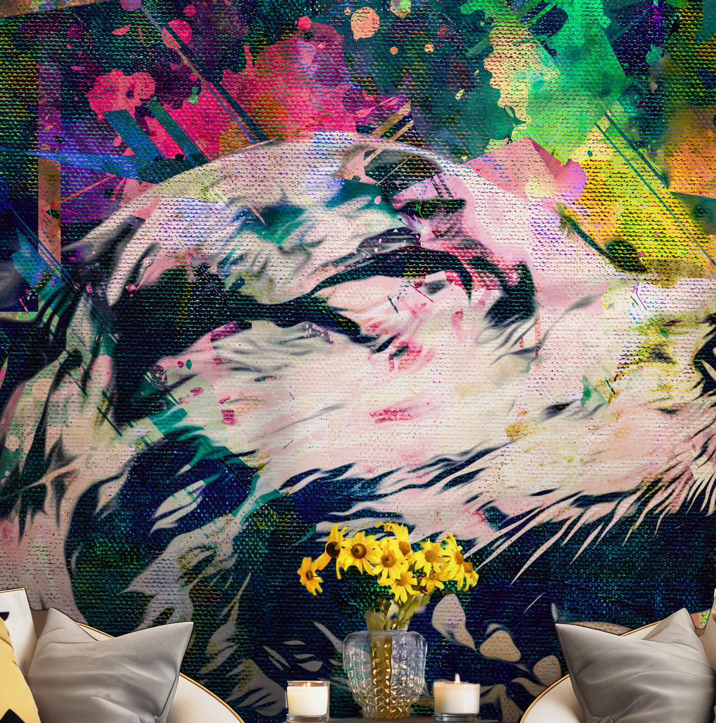 Dog Pet Art Wallpaper - Self Adhesive Peel and Stick Wall Mural - Abstract Colorful Home Styling BV267