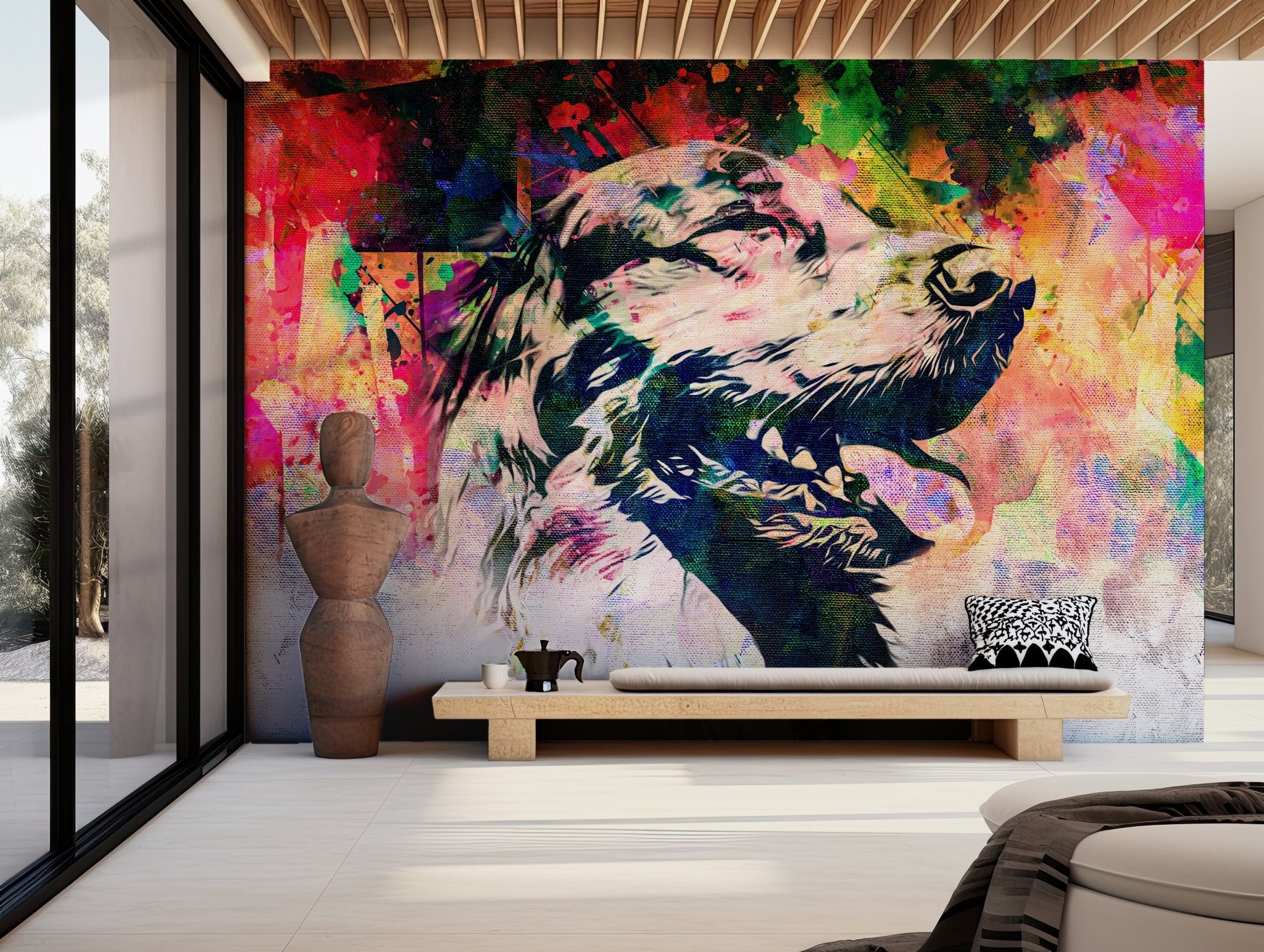Dog Pet Art Wallpaper - Self Adhesive Peel and Stick Wall Mural - Abstract Colorful Home Styling BV267