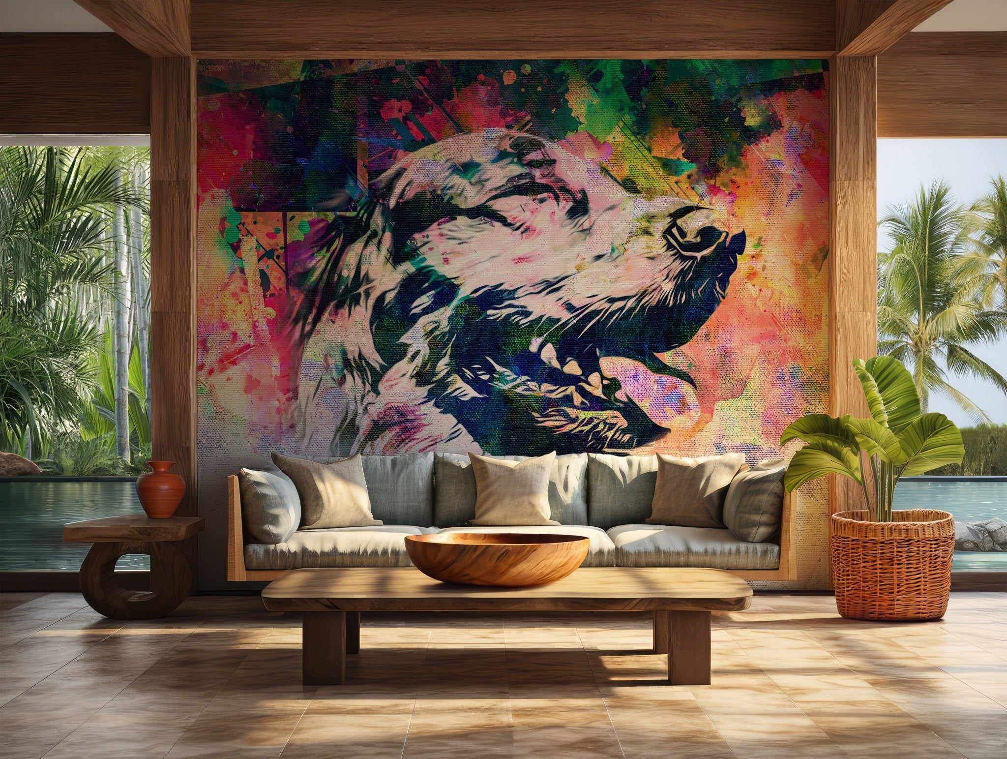 Dog Pet Art Wallpaper - Self Adhesive Peel and Stick Wall Mural - Abstract Colorful Home Styling BV267
