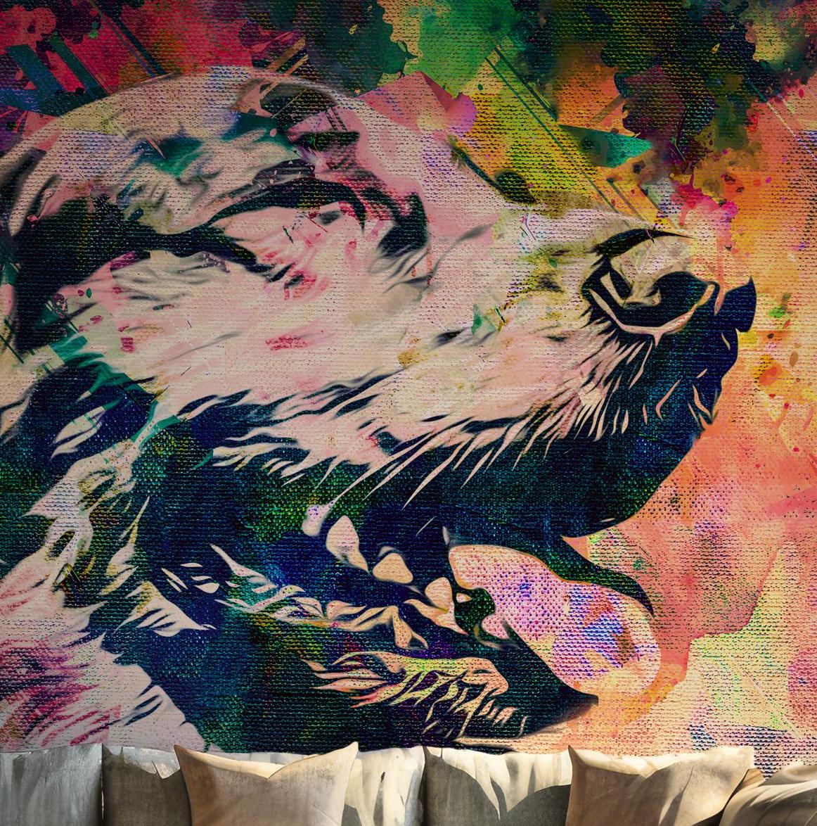 Dog Pet Art Wallpaper - Self Adhesive Peel and Stick Wall Mural - Abstract Colorful Home Styling BV267