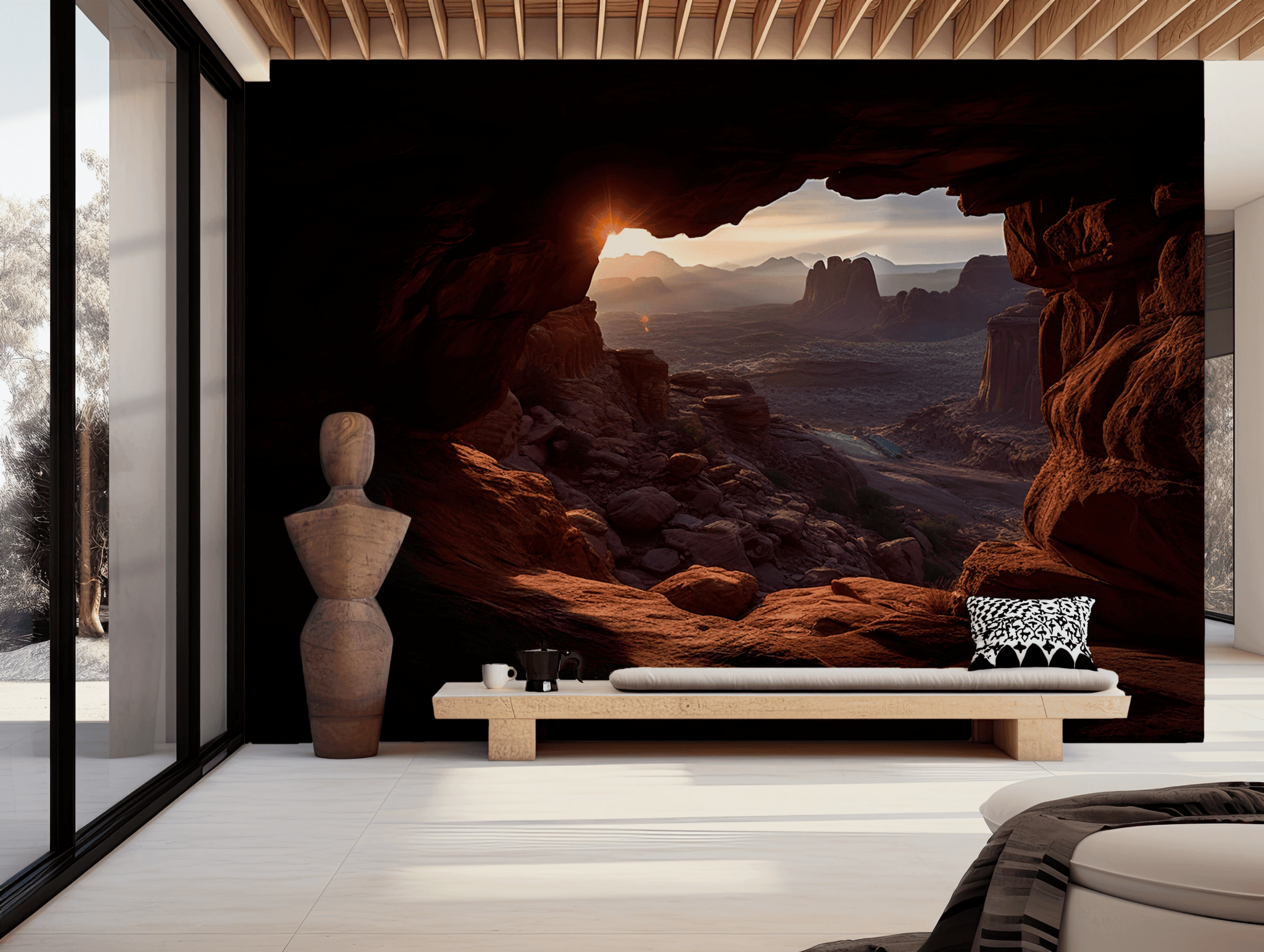 Earthy Tones Sunset Wallpaper - Peel and Stick Wall Mural - Desert View Cave Rocky Landscape Nature BV350