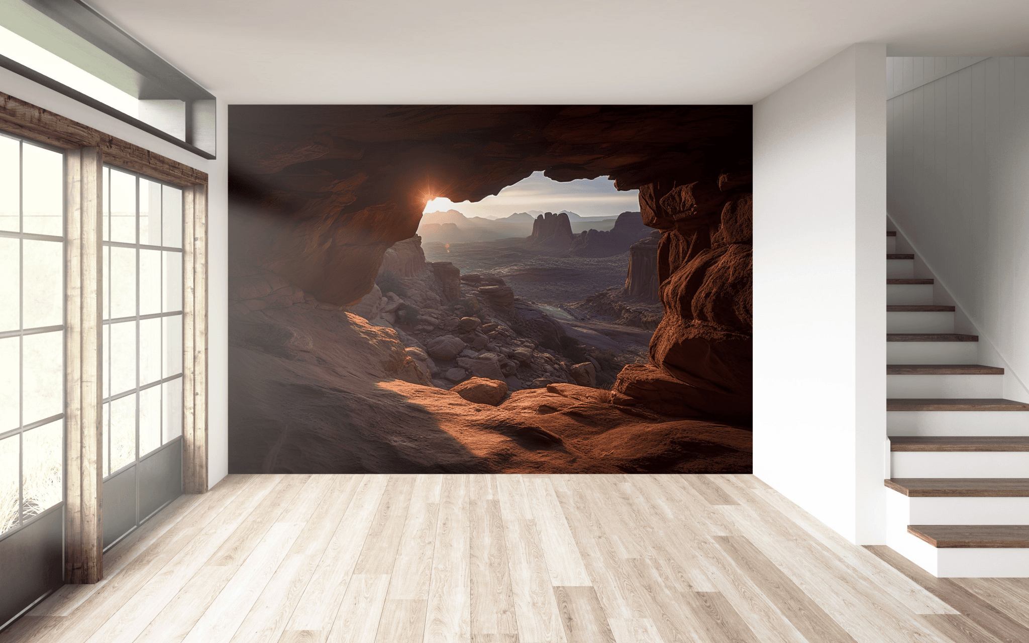 Earthy Tones Sunset Wallpaper - Peel and Stick Wall Mural - Desert View Cave Rocky Landscape Nature BV350