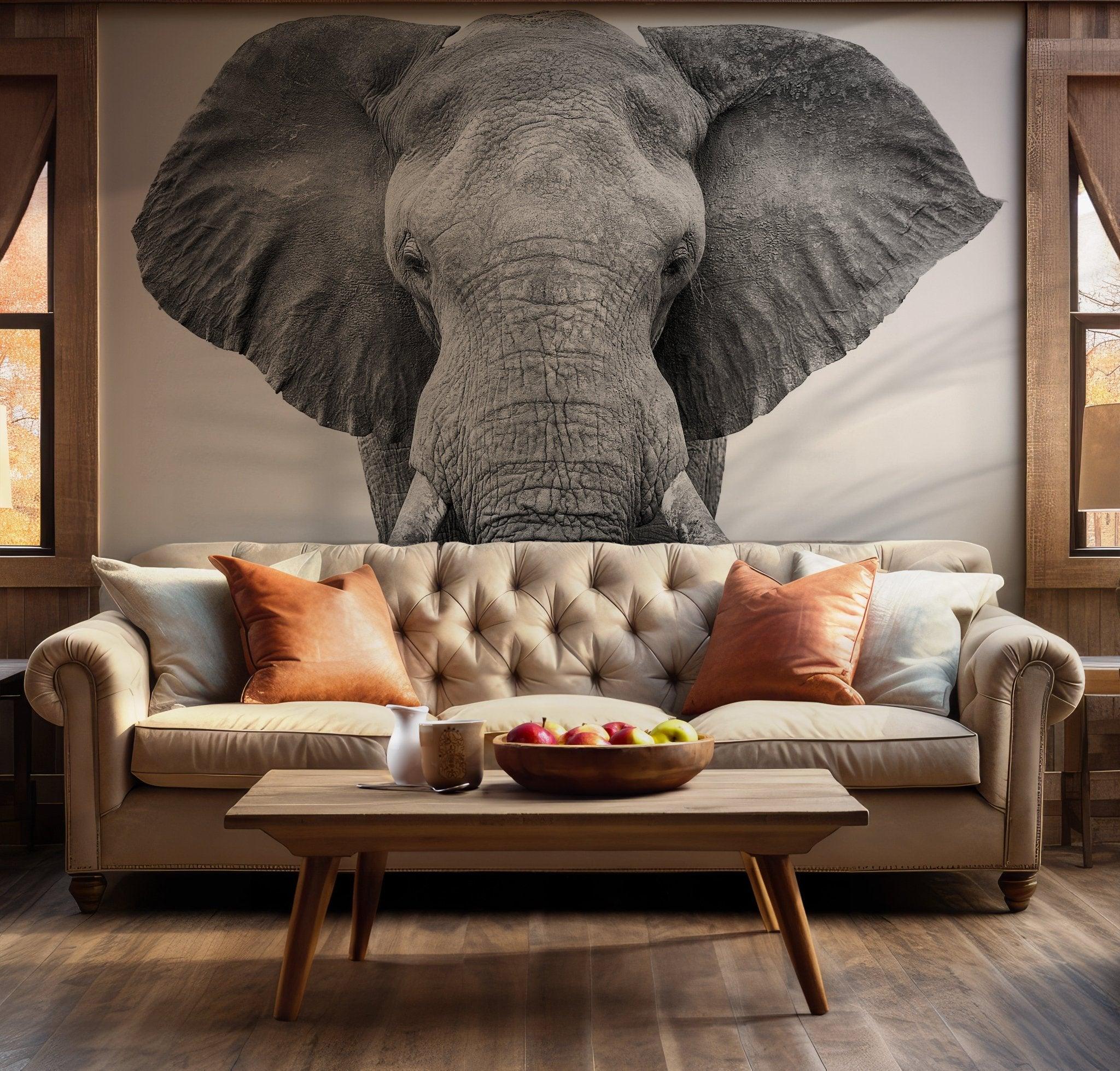 Elephant Wallpaper - Self Adhesive Peel and Stick Wall Mural - Black and White Africa Photography BV256