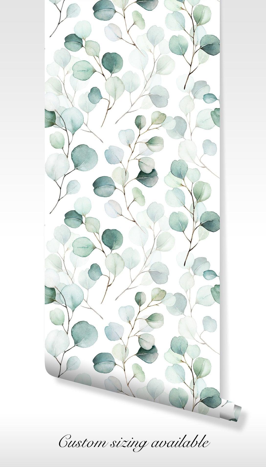 Eucalyptus Leaves Wallpaper - Self Adhesive Peel and Stick - Watercolor Subtle Nature BV258