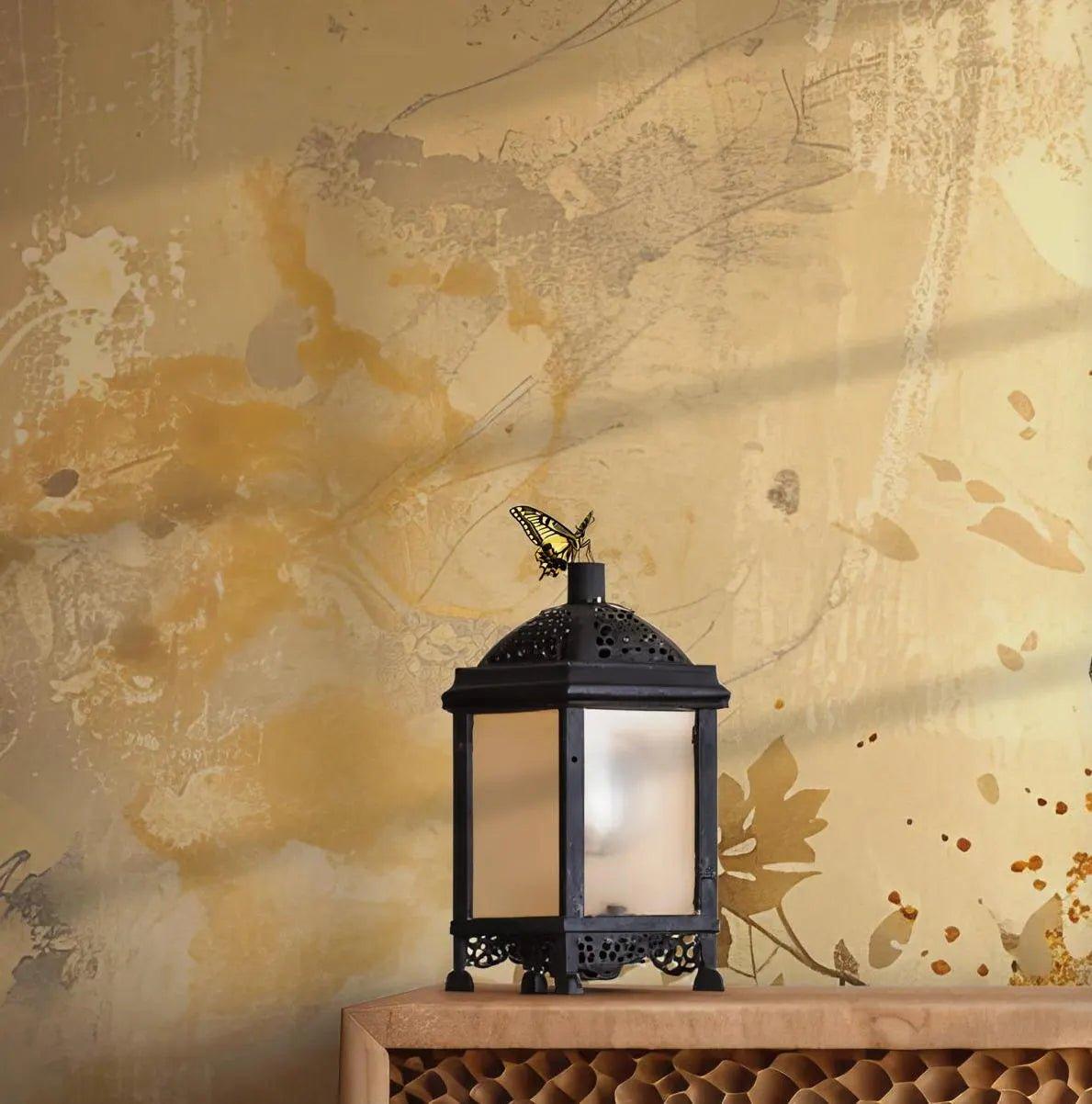 Gold Peacock Wallpaper - Self Adhesive Wall Mural - Japanese Floral Artistic Plants Exotic Nature BV104