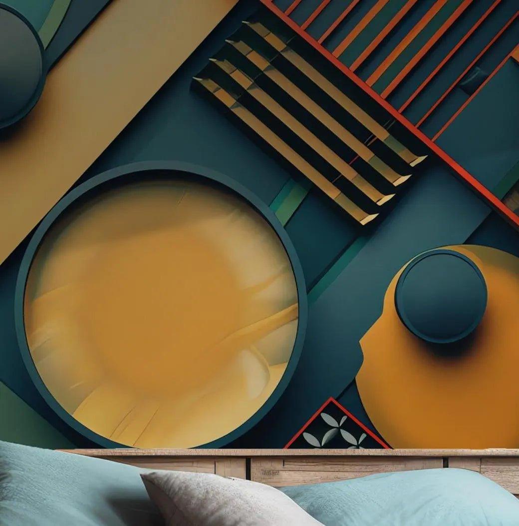 Futuristic Geometric Abstract Peel and Stick Wallpaper - Bold 3D Shapes Modern Colors BV144