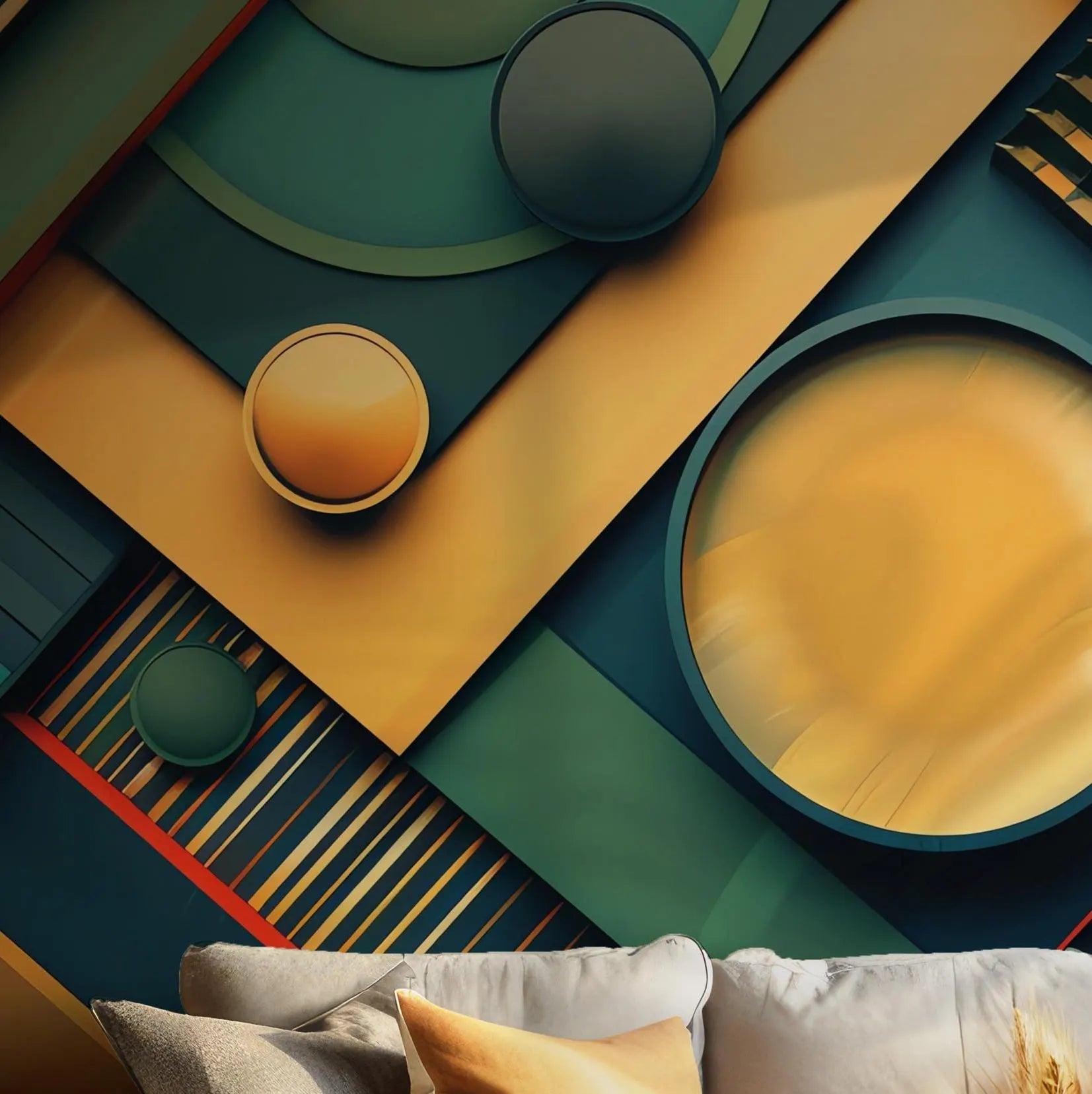 Futuristic Geometric Abstract Peel and Stick Wallpaper - Bold 3D Shapes Modern Colors BV144