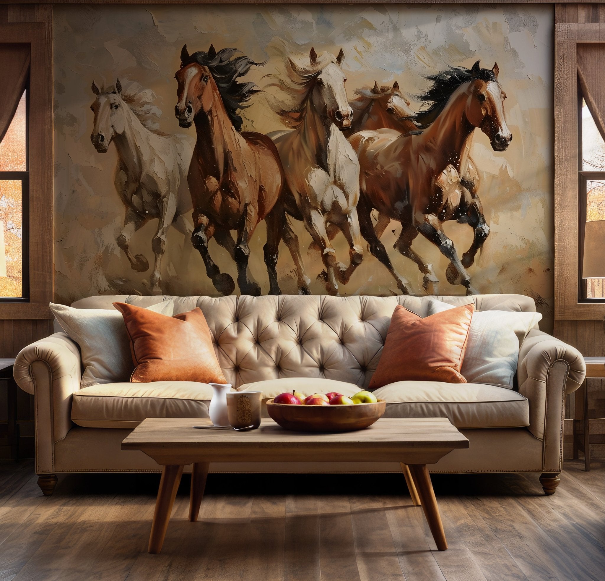Wild Horse Wallpaper - Self Adhesive Peel and Stick Wall Mural - Animal Equine Horses Running Barn BV179
