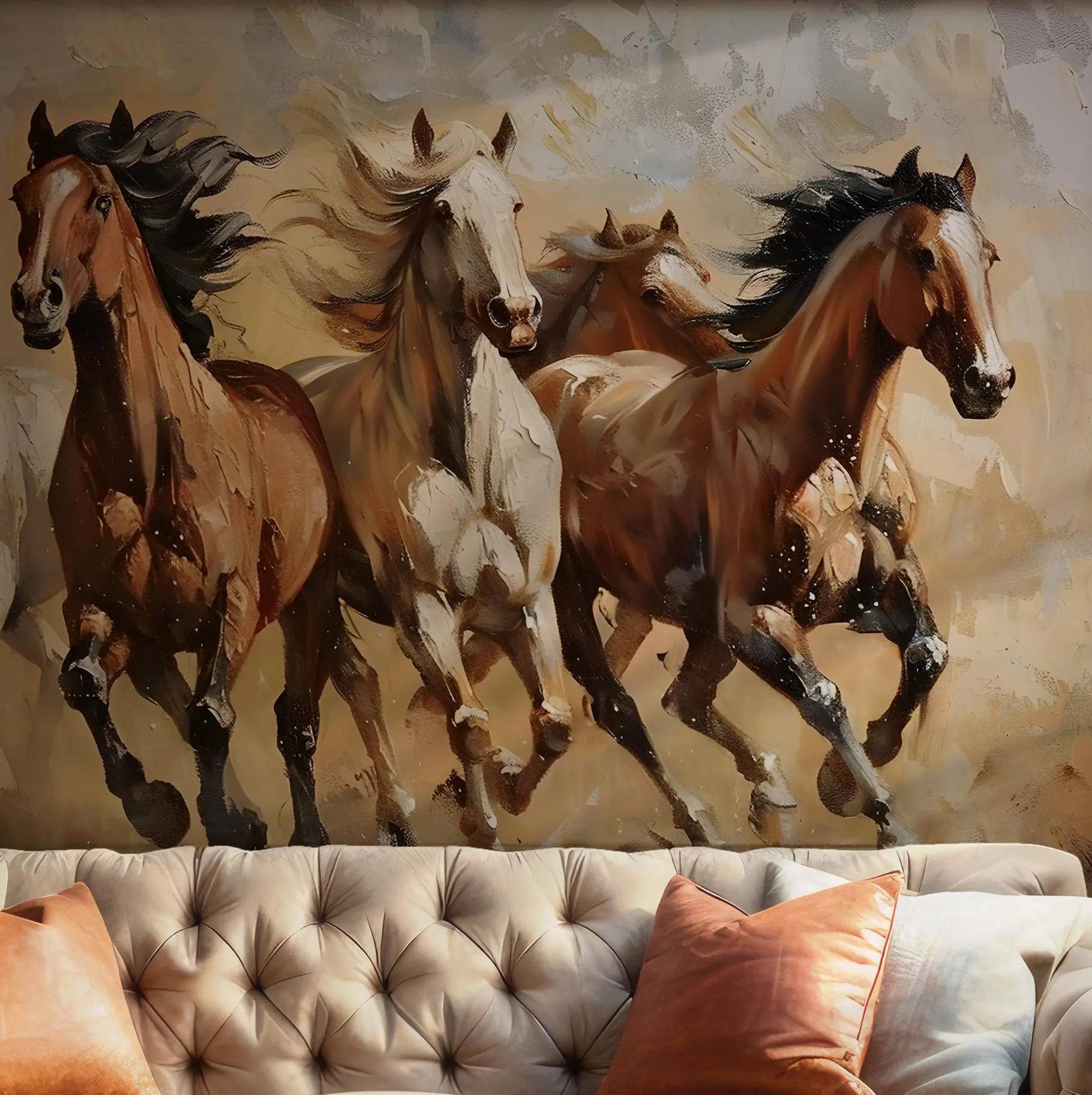 Wild Horse Wallpaper - Self Adhesive Peel and Stick Wall Mural - Animal Equine Horses Running Barn BV179